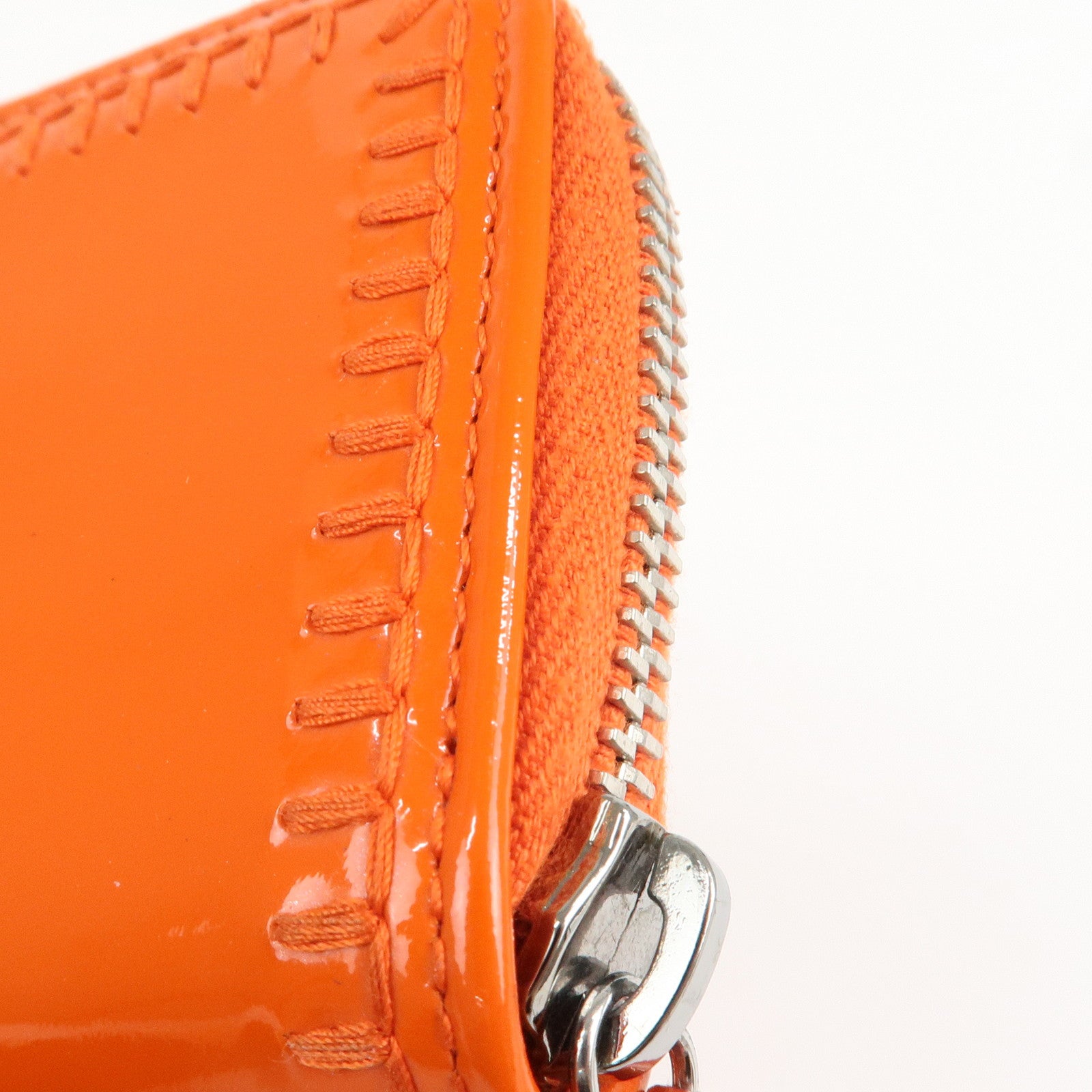 CHANEL COCO Mark Enamel Leather Round Zippy Coin Case Orange A68890 Used