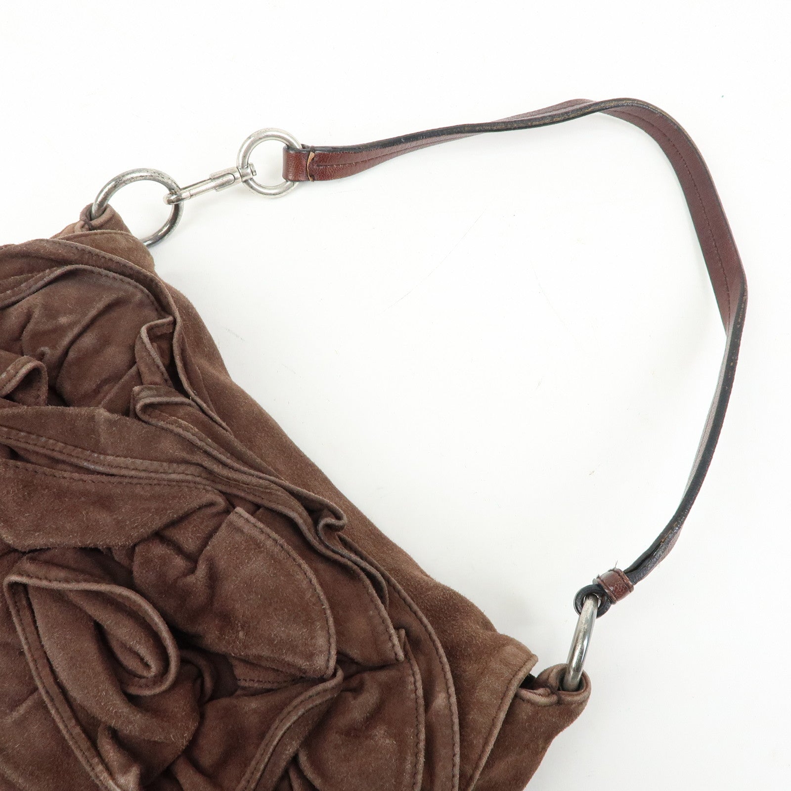 SAINT LAURENT PARIS YSL Naja Flower Suede Shoulder Bag Brown