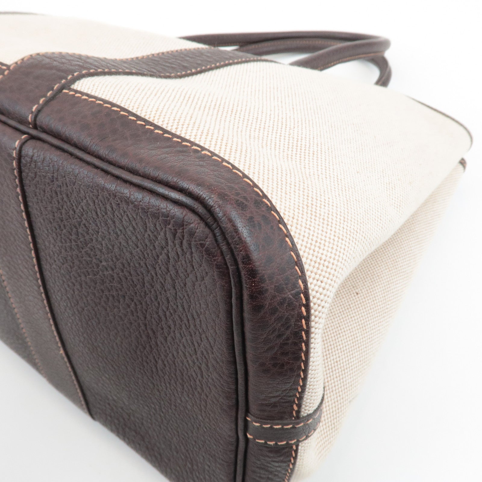 HERMES Garden Party PM Toile Ash H Stamped Leather Tote Bag Used