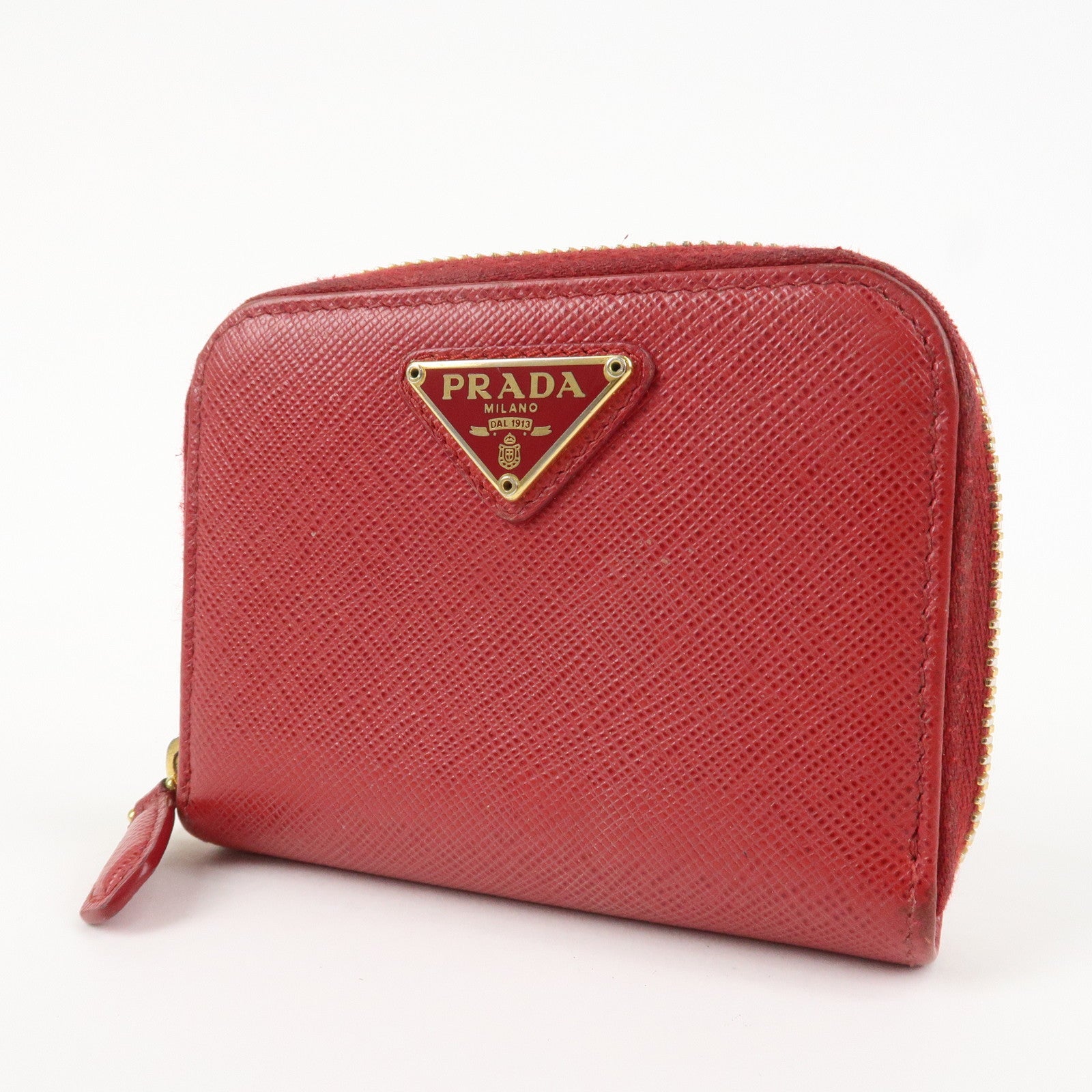 PRADA Triangle Logo Round Zippy Coin Case Red 1MO268 Used
