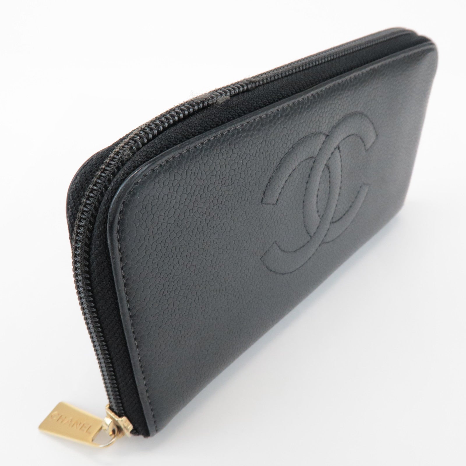 CHANEL COCO Mark Caviarskin Round Zippy Long Wallet Black