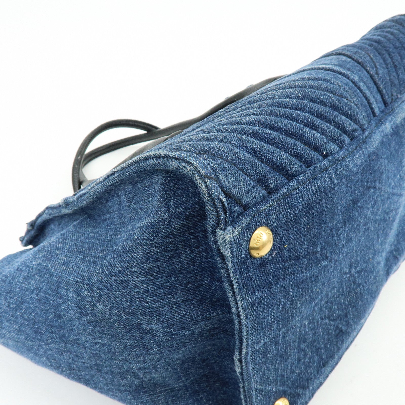 MIU MIU Biker Denim Leather 2Way Bag Hand Bag Shoulder Bag RN1031
