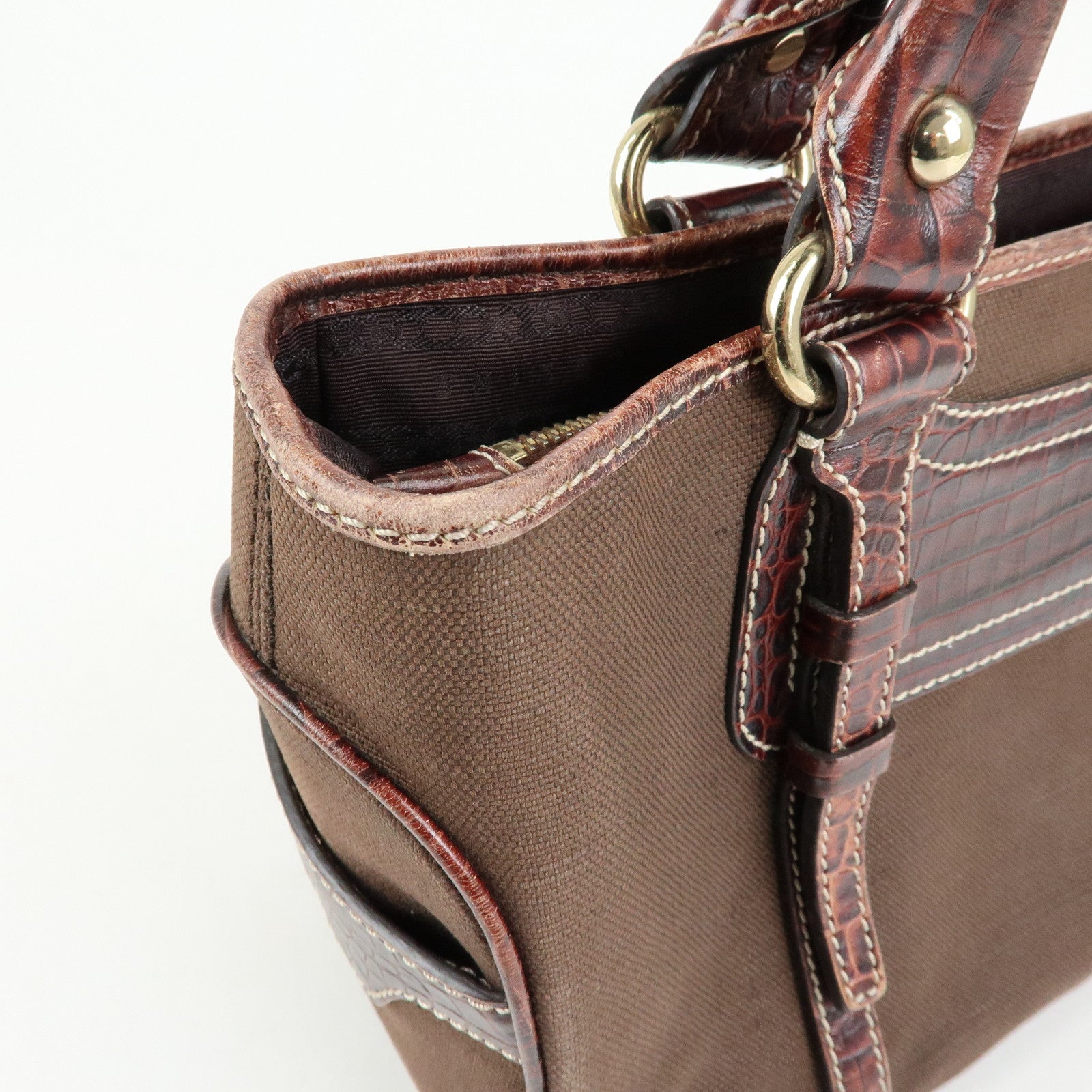 CELINE Macadam Boogie Bag Canvas Leather Hand Bag Brown