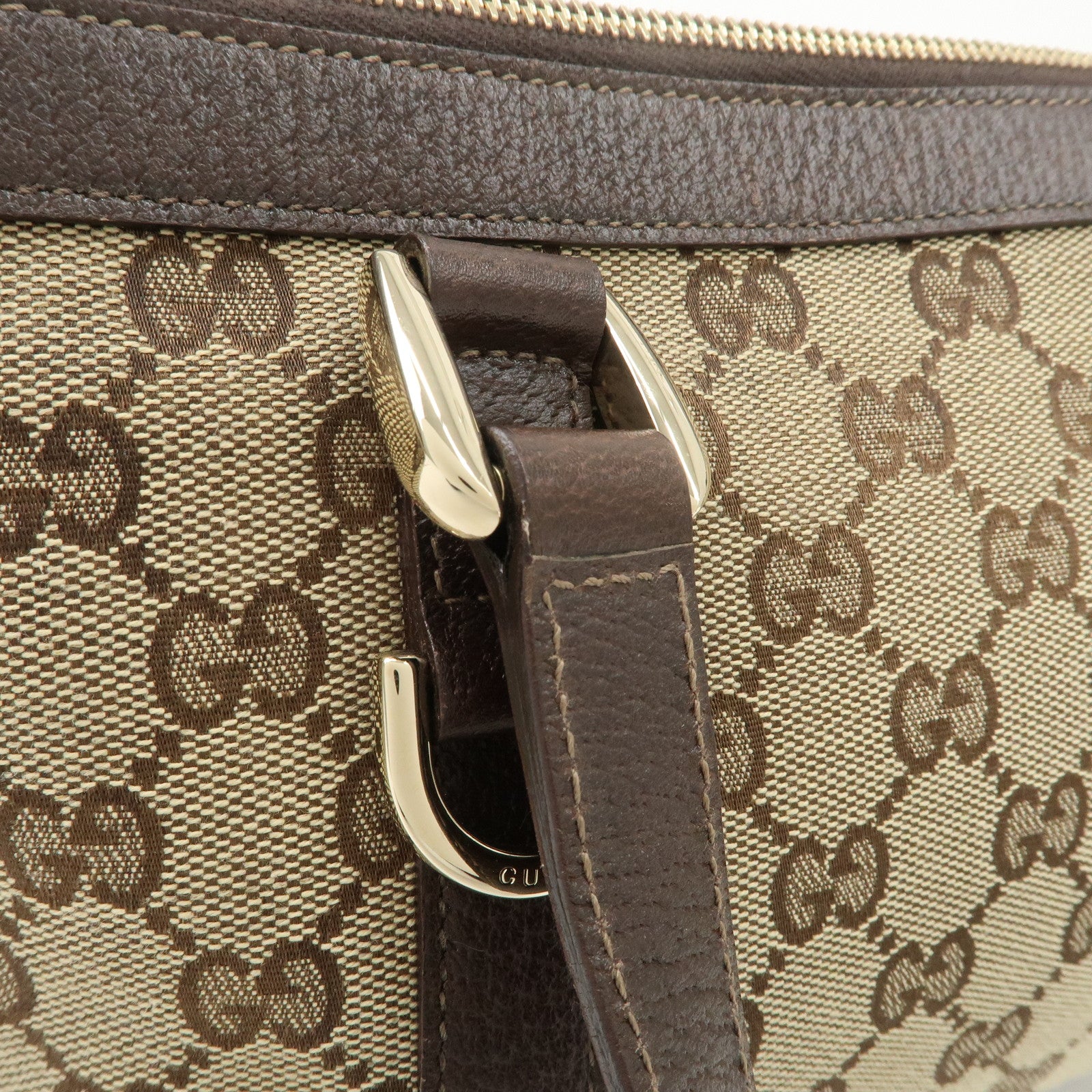 GUCCI Abbey GG Canvas Leather Tote Bag Beige Dark Brown 141471 Used