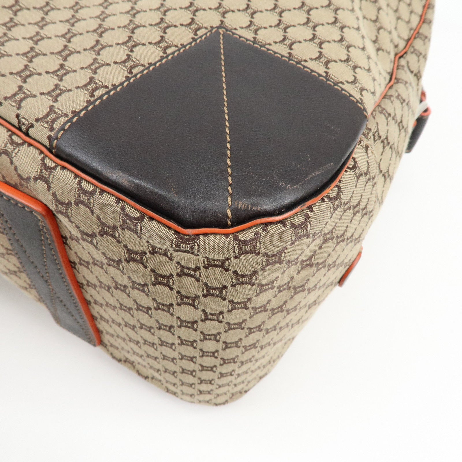 CELINE Macadam Canvas Leather 2Way Bag Boston Bag Brown