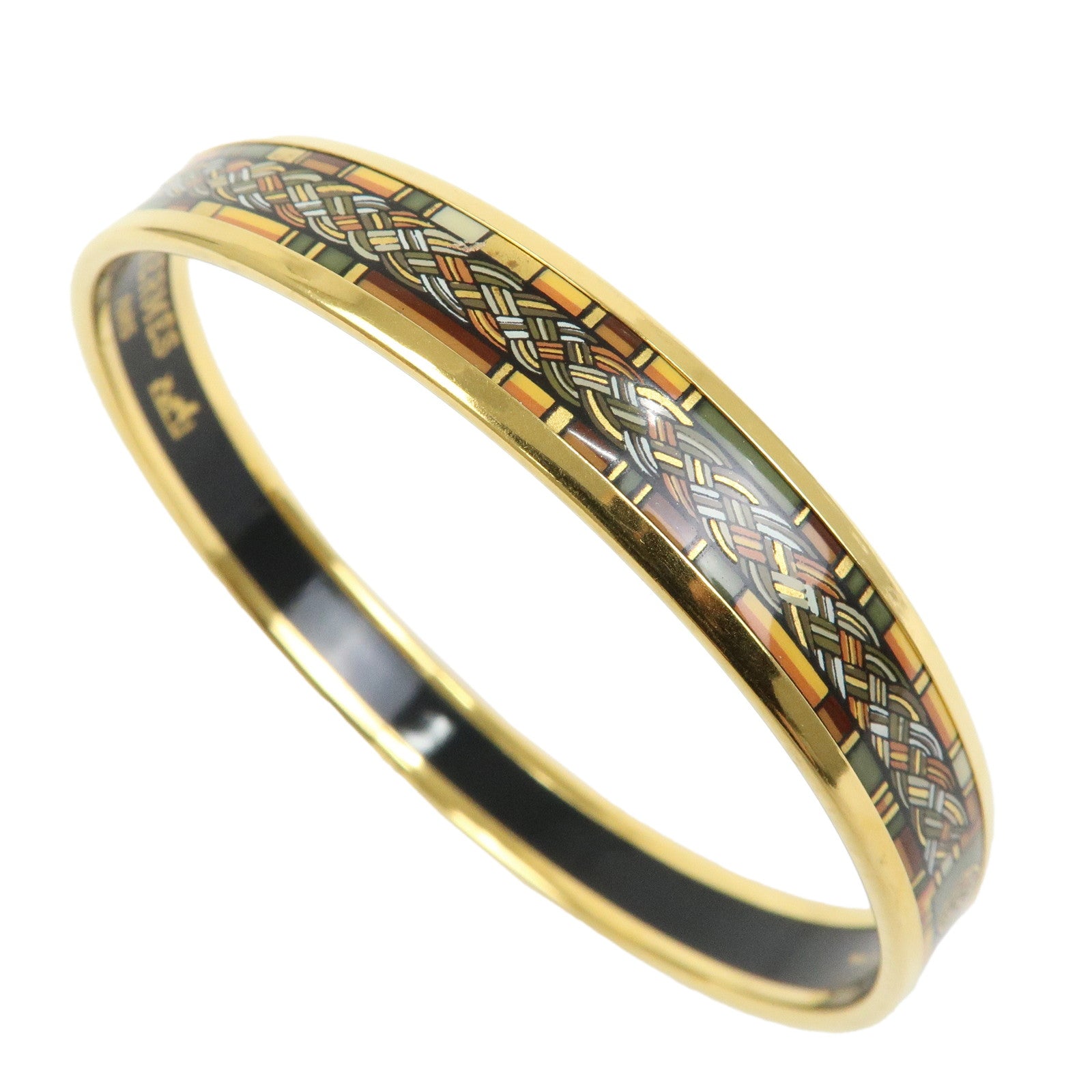 HERMES Email PM Gold Plated Bangle Bracelet Gold Green