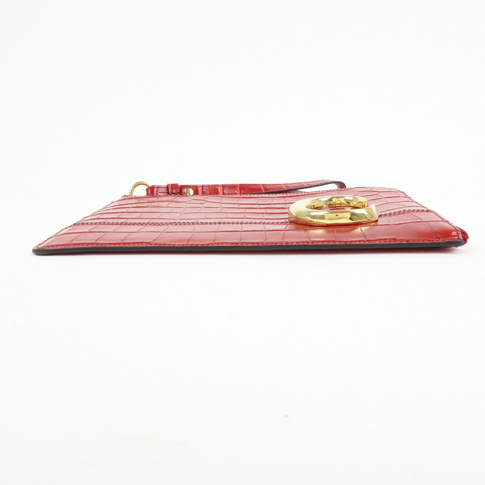 Chloe See By Chloe Embossed Leather Clutch Bag Flat Pouch Red