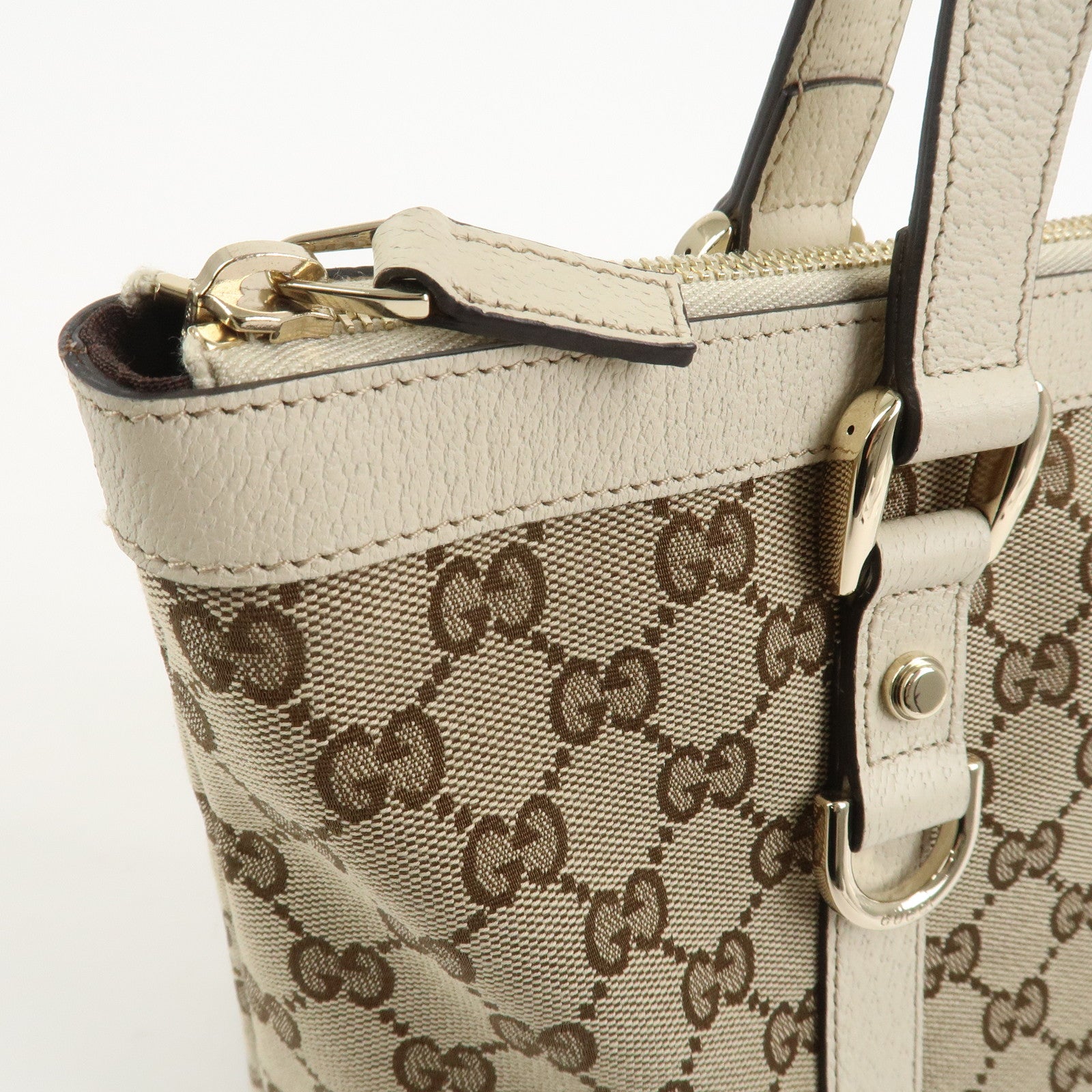 GUCCI Abbey GG Canvas Leather Tote Bag Hand Bag Brown Ivory 141470