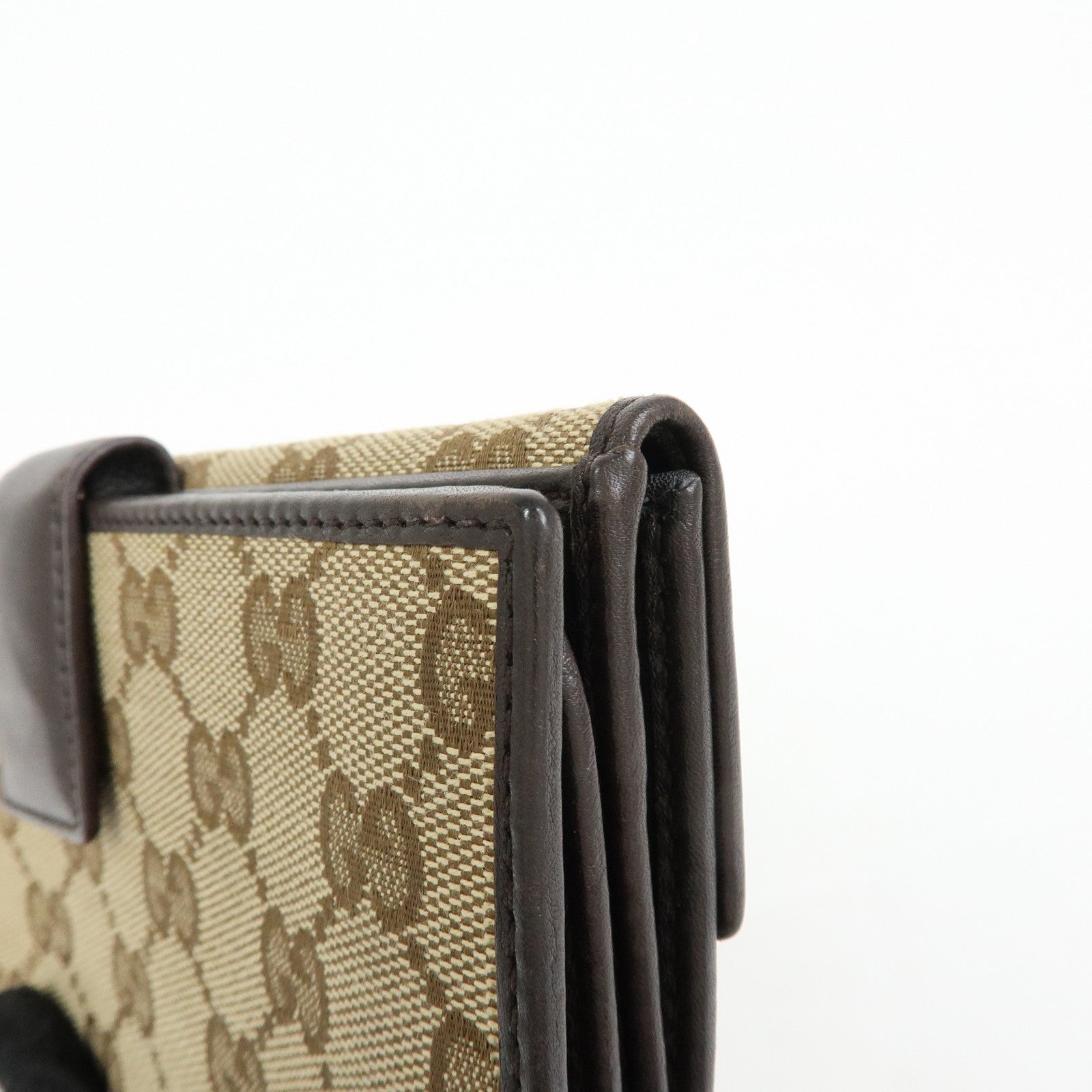 GUCCI GG Canvas Leather Long Wallet Beige Brown 257012