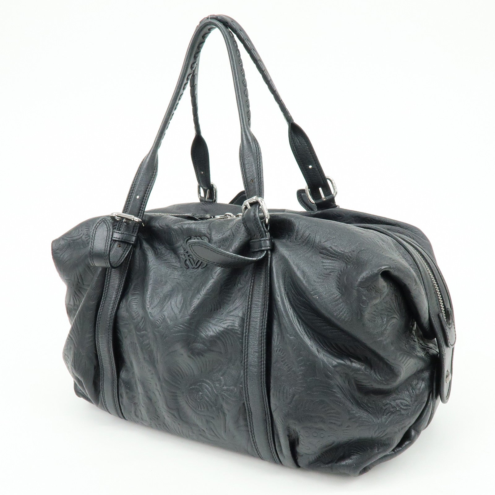 LOEWE Canela Nappa Leather Mini Boston Bag Shoulder Bag Black