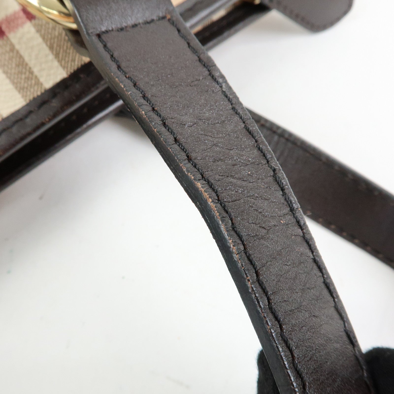 BURBERRY PVC Leather Nova Plaid Tote Bag Shoulder Bag Beige Brown