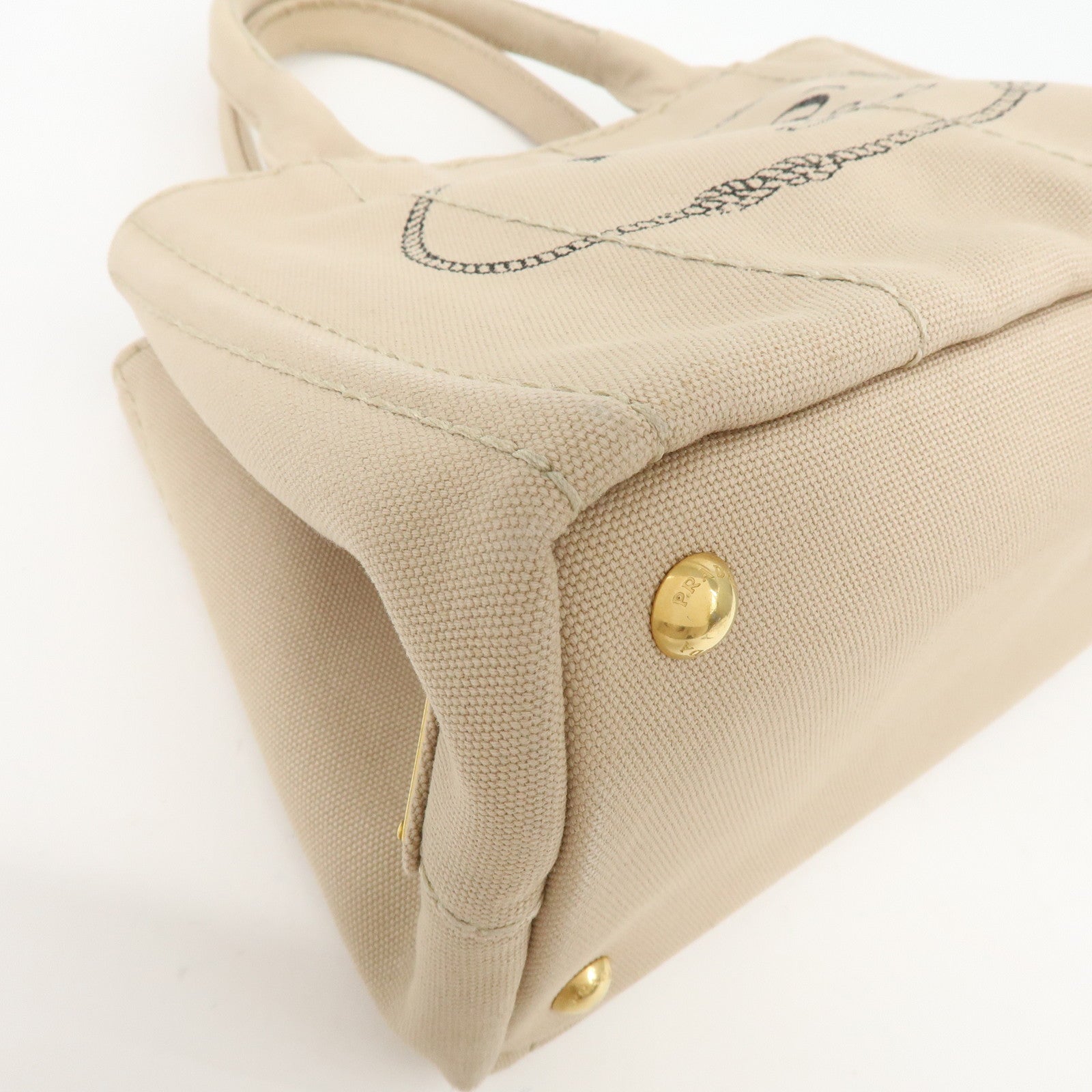 PRADA Logo Canapa Mini Canvas 2Way Bag Hand Bag Beige 1BG439