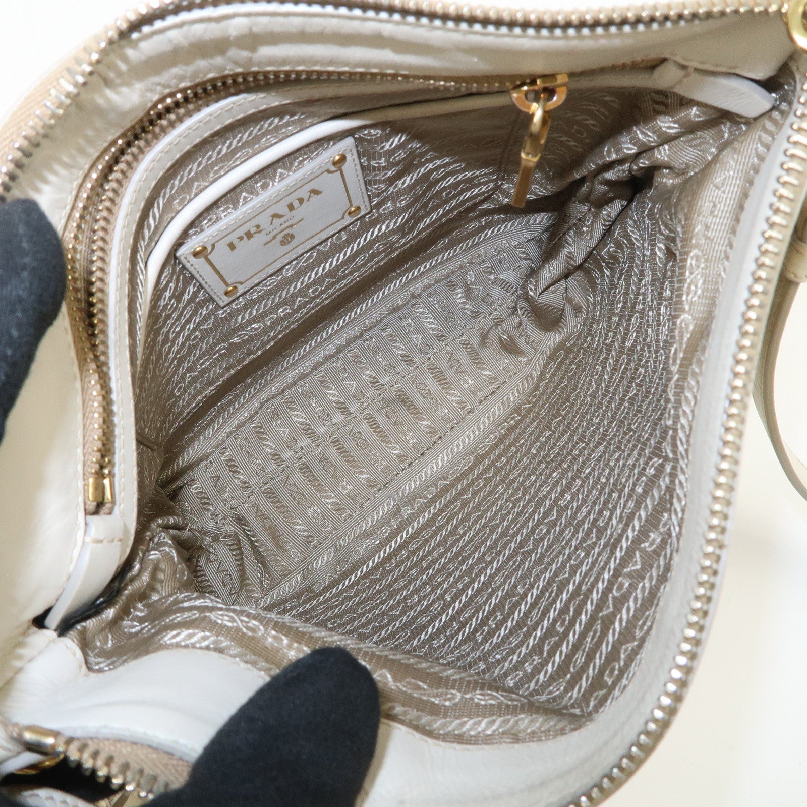 PRADA Logo Jacquard Shoulder Bag Crossbody Bag Beige Ivory BT867A