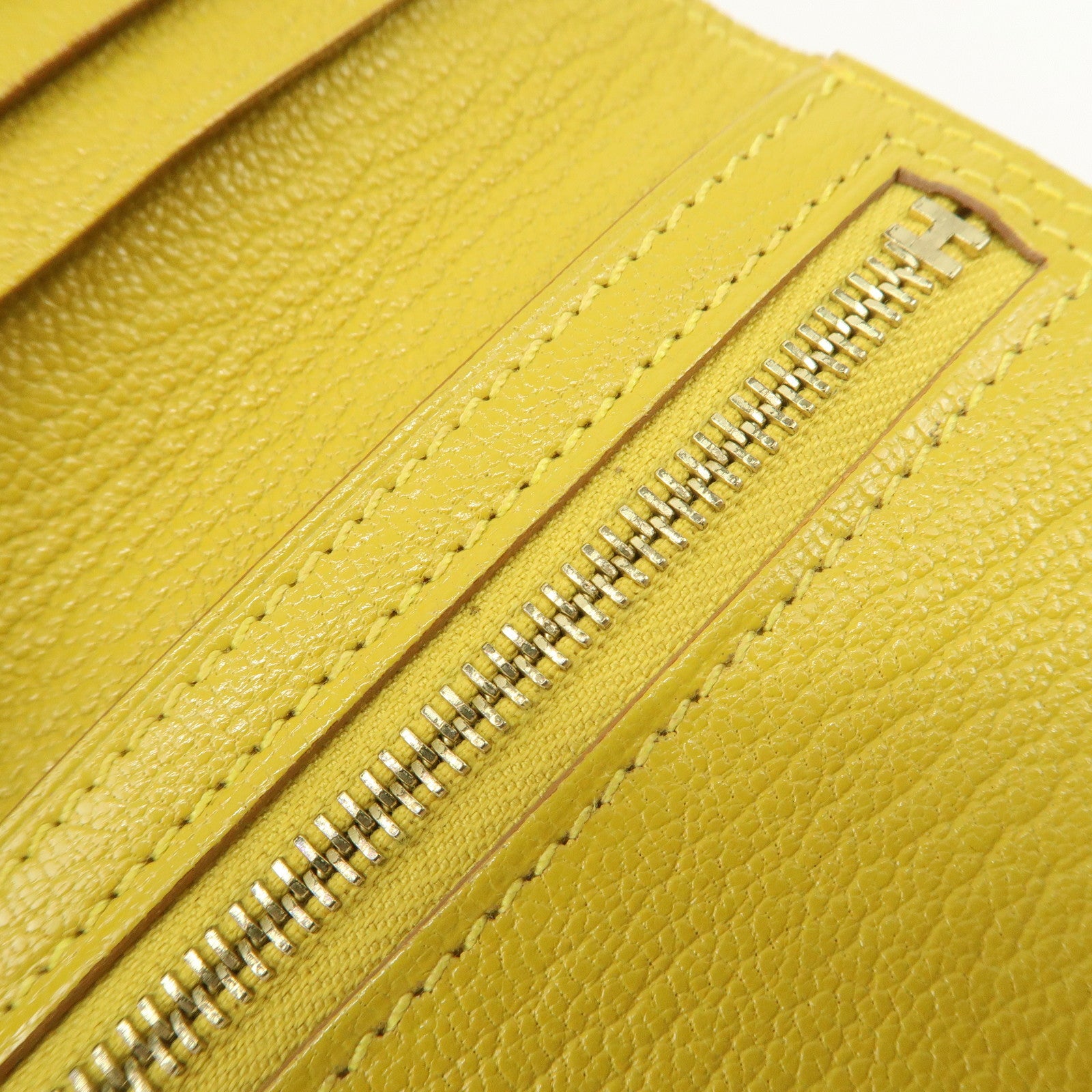 HERMES Leather Bearn Mini Compact Wallet D Stamped Yellow
