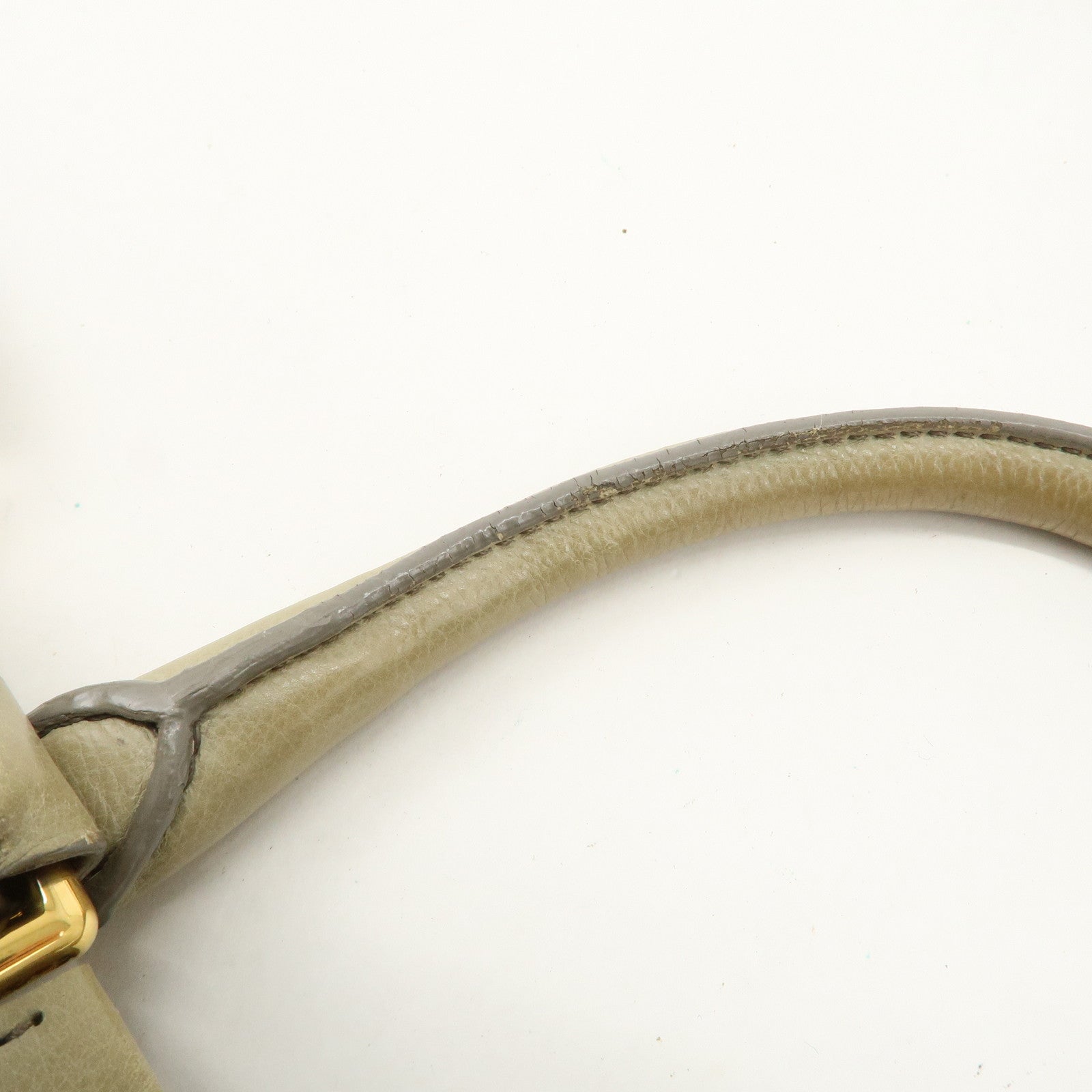 PRADA Logo Ribon Leather 2WAY Tote Bag Hand Bag Beige Gold HDW BN2245 Used