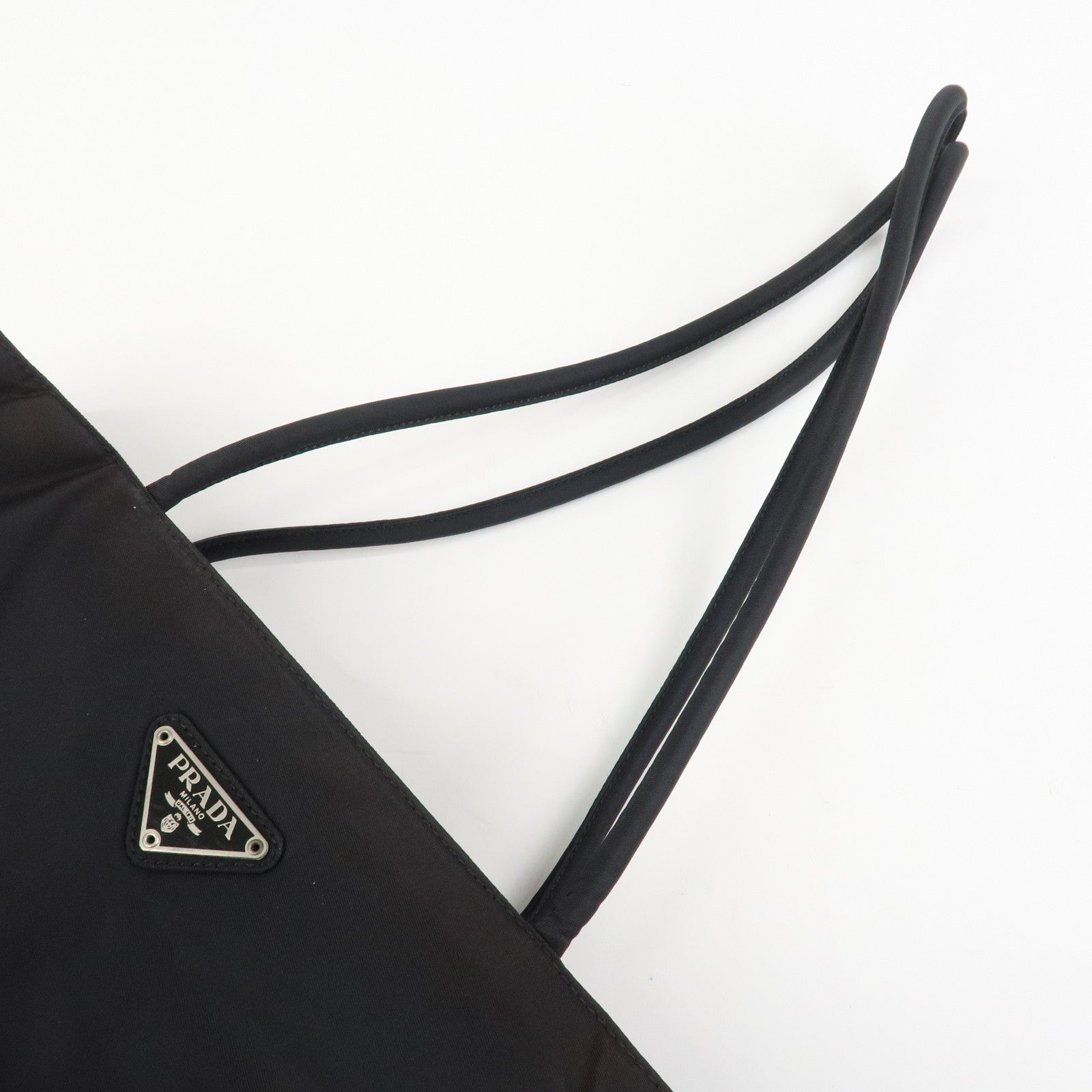 PRADA Triangle Logo Nylon Hand Bag Shoulder Bag Black H5692