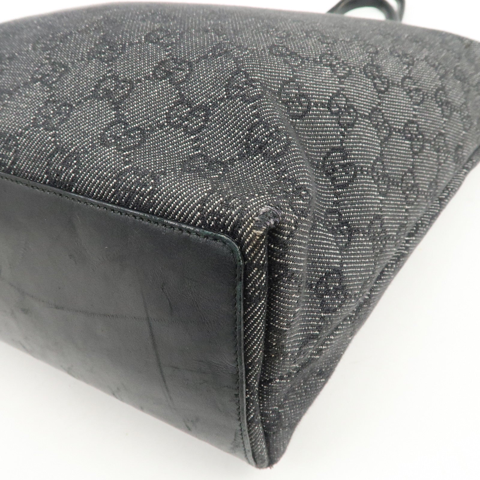GUCCI GG Monogram Denim Leather Tote Bag Shoulder Bag Black 31243