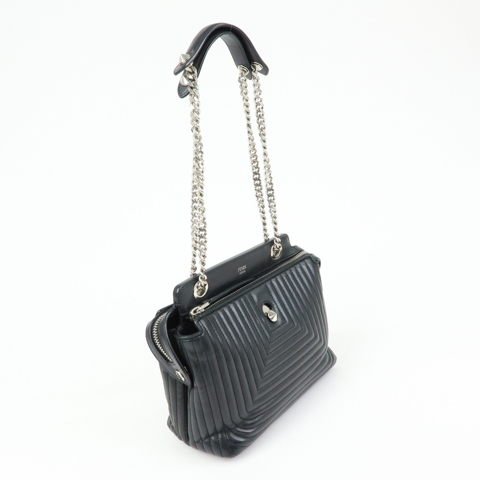 FENDI Dotcom Leather 2Way Bag Hand Bag Shoulder Bag Black 8BN299
