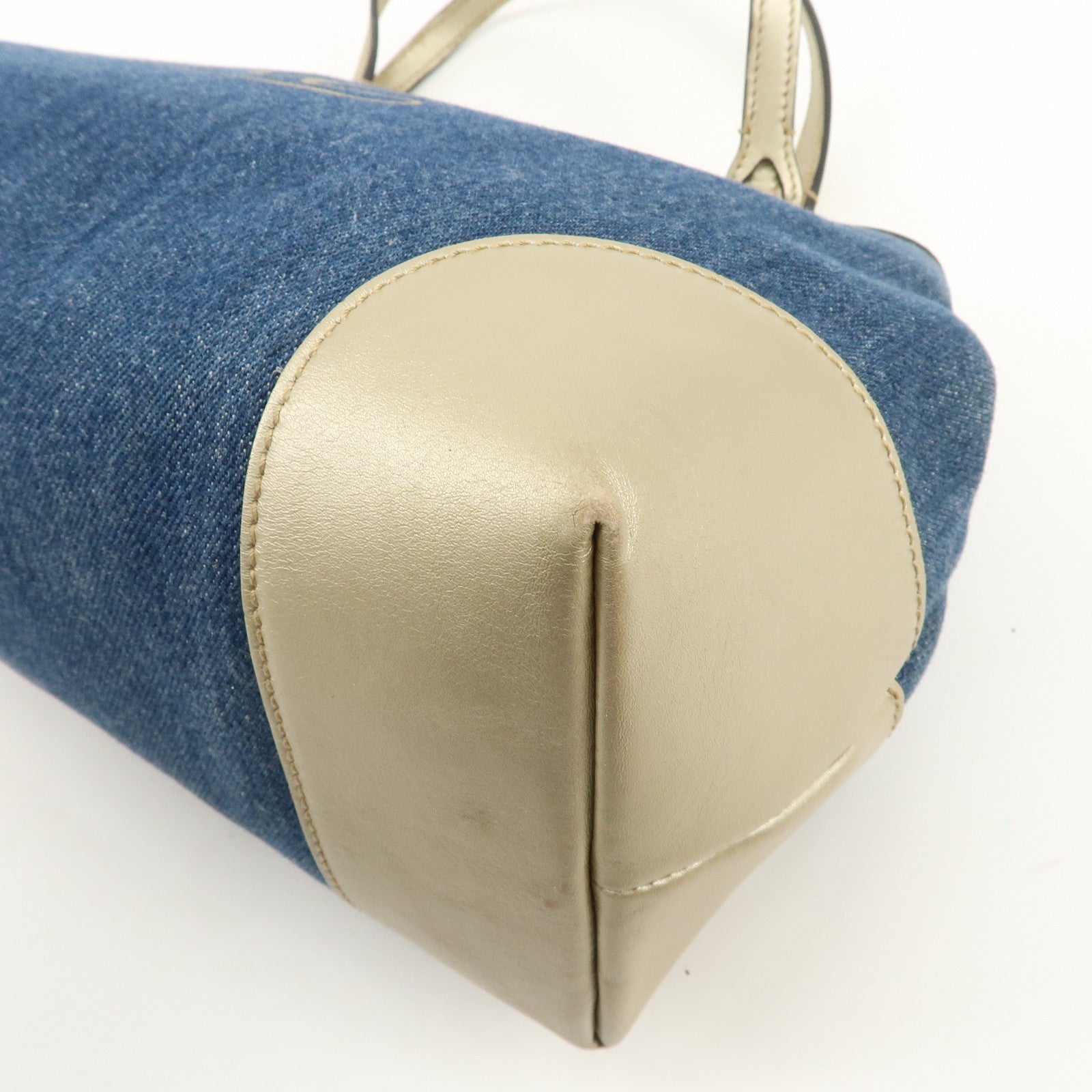 GUCCI Craft Denim Leather Tote Bag Shoulder Bag Blue Gold 348715 Used