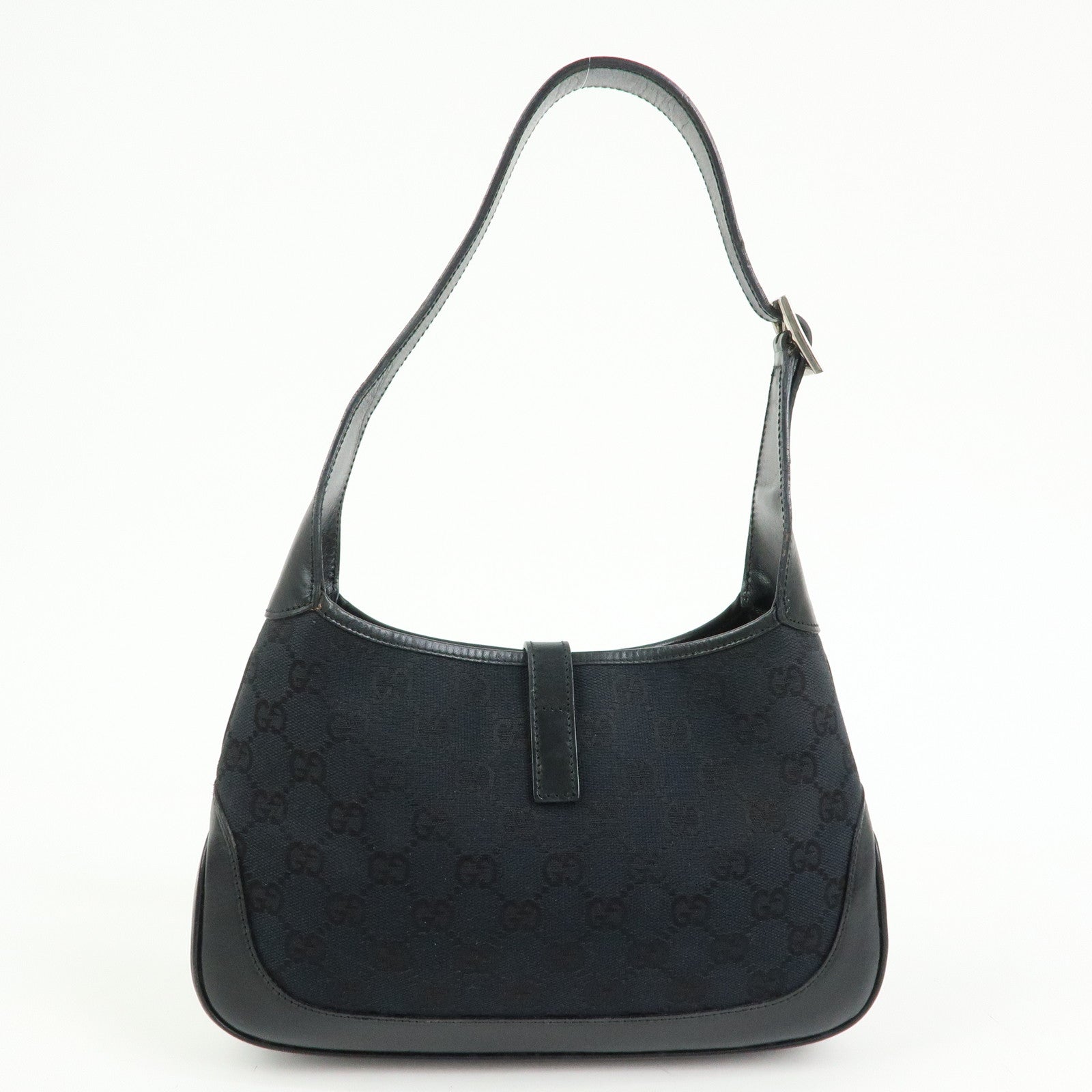 GUCCI Jackie GG Canvas Leather Shoulder Bag Black 001.3735