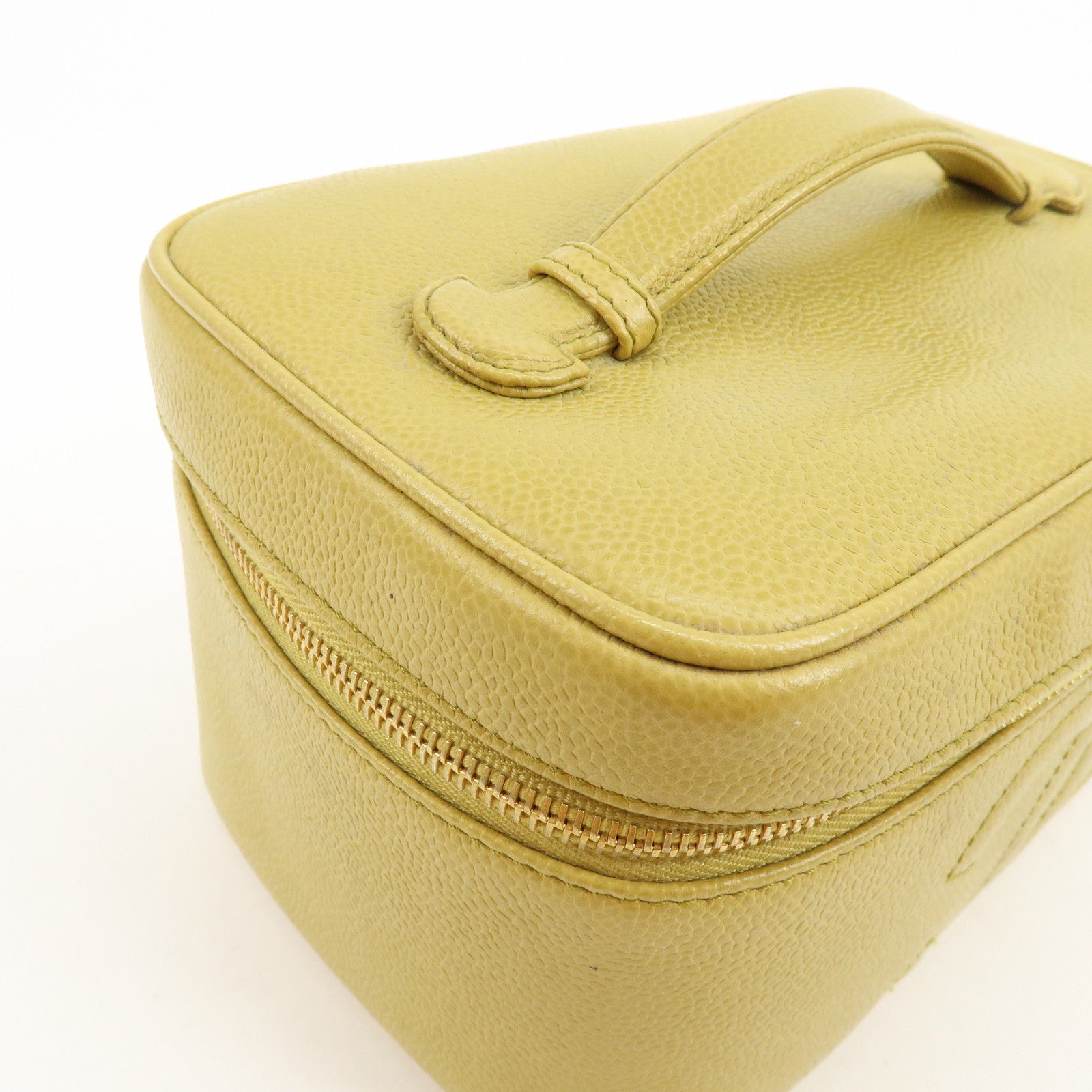 CHANEL Caviarskin Hand Bag Vanity Bag Cosmetic Pouch Lime Yellow