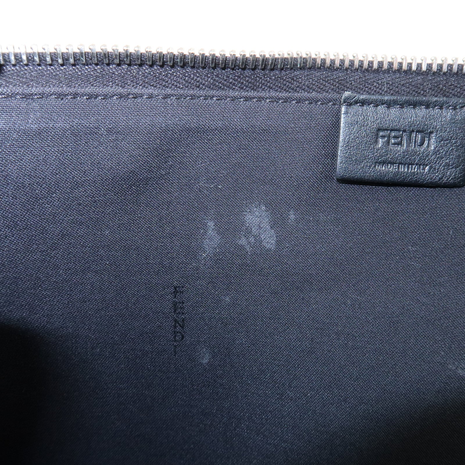 FENDI Leather Wool Apple Motif Clutch Bag Pouch Black 8M0363