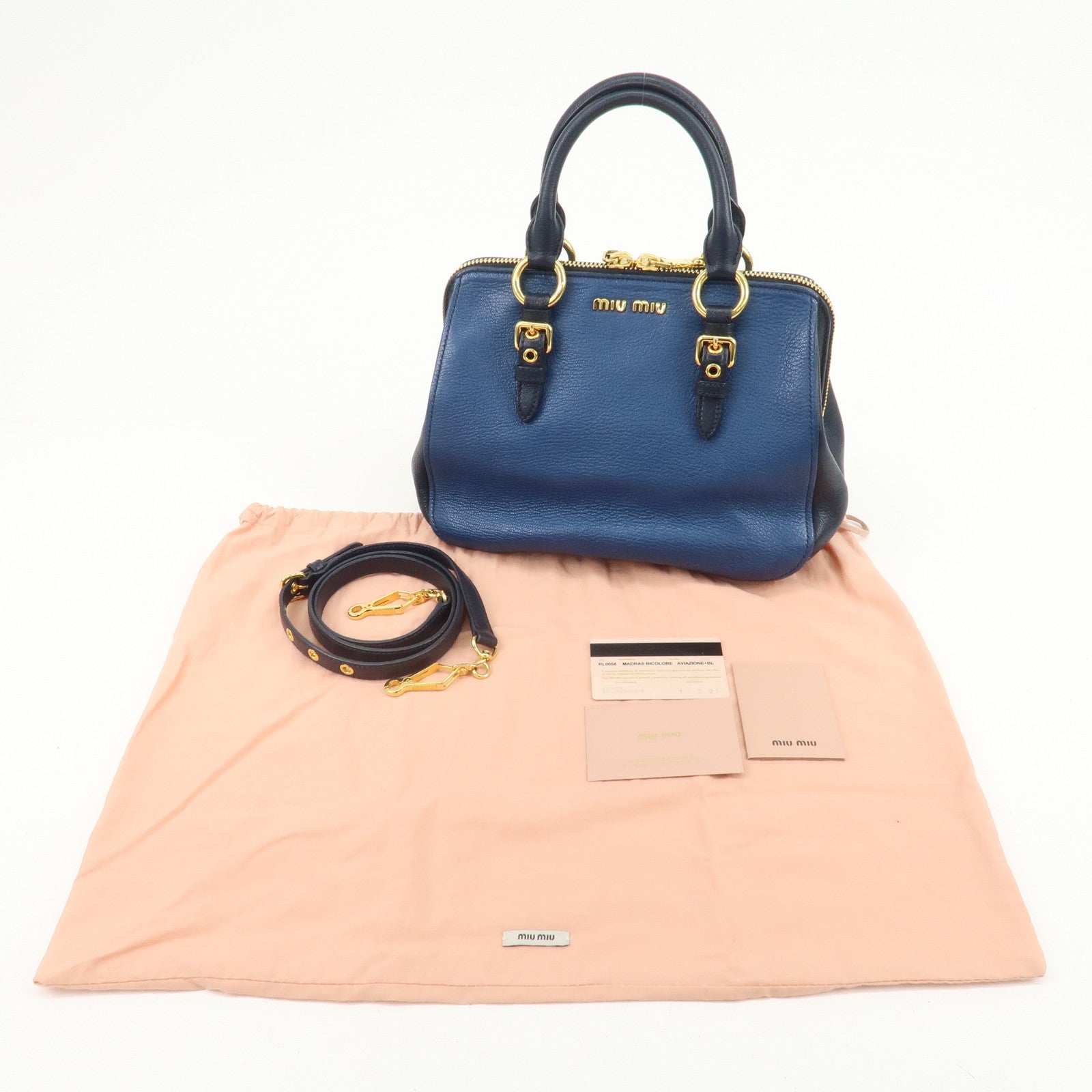 MIU MIU MADRAS 2Way Bag Hand Bag Shoulder Bag Blue RL0058