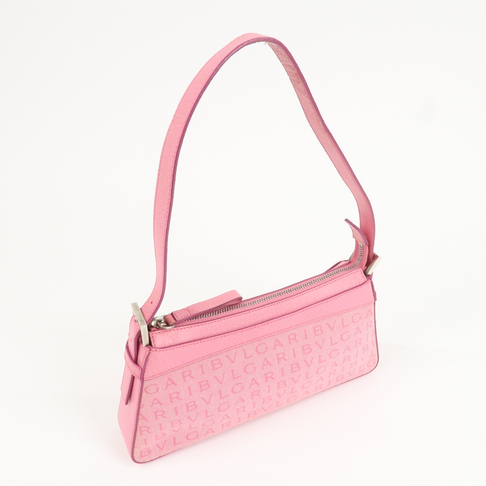 BVLGARI Logo Mania Leather Canvas Shoulder Bag Pink