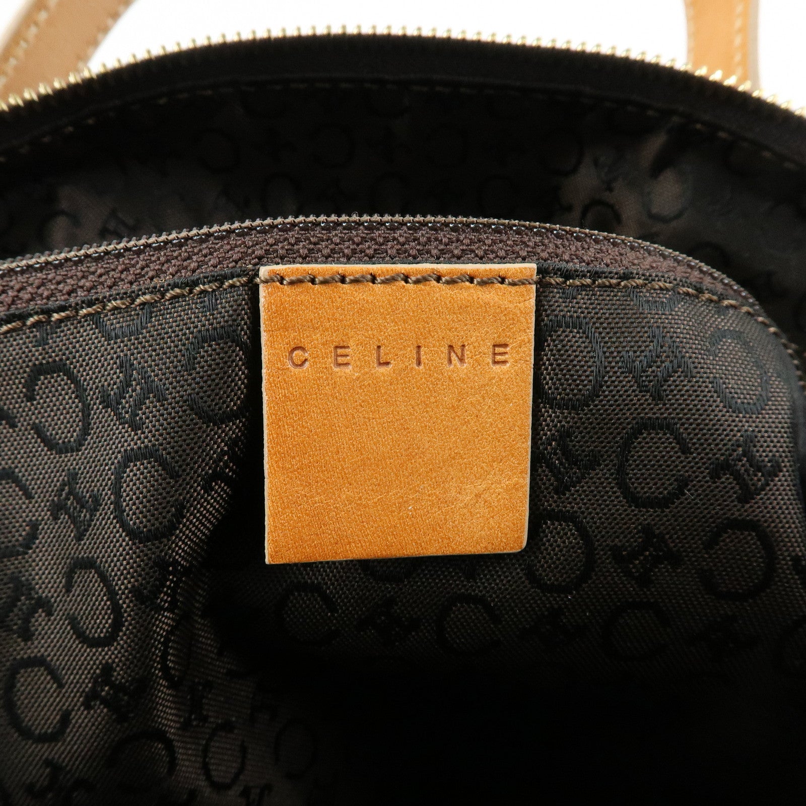 CELINE C Macadam Suede Leather Hand Bag Drum Bag Dark Brown