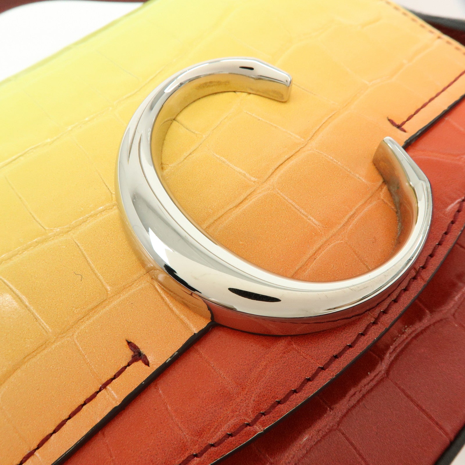 Chloe C Engrabed Leather 2Way Bag Shoulder Bag Bordeaux Yellow