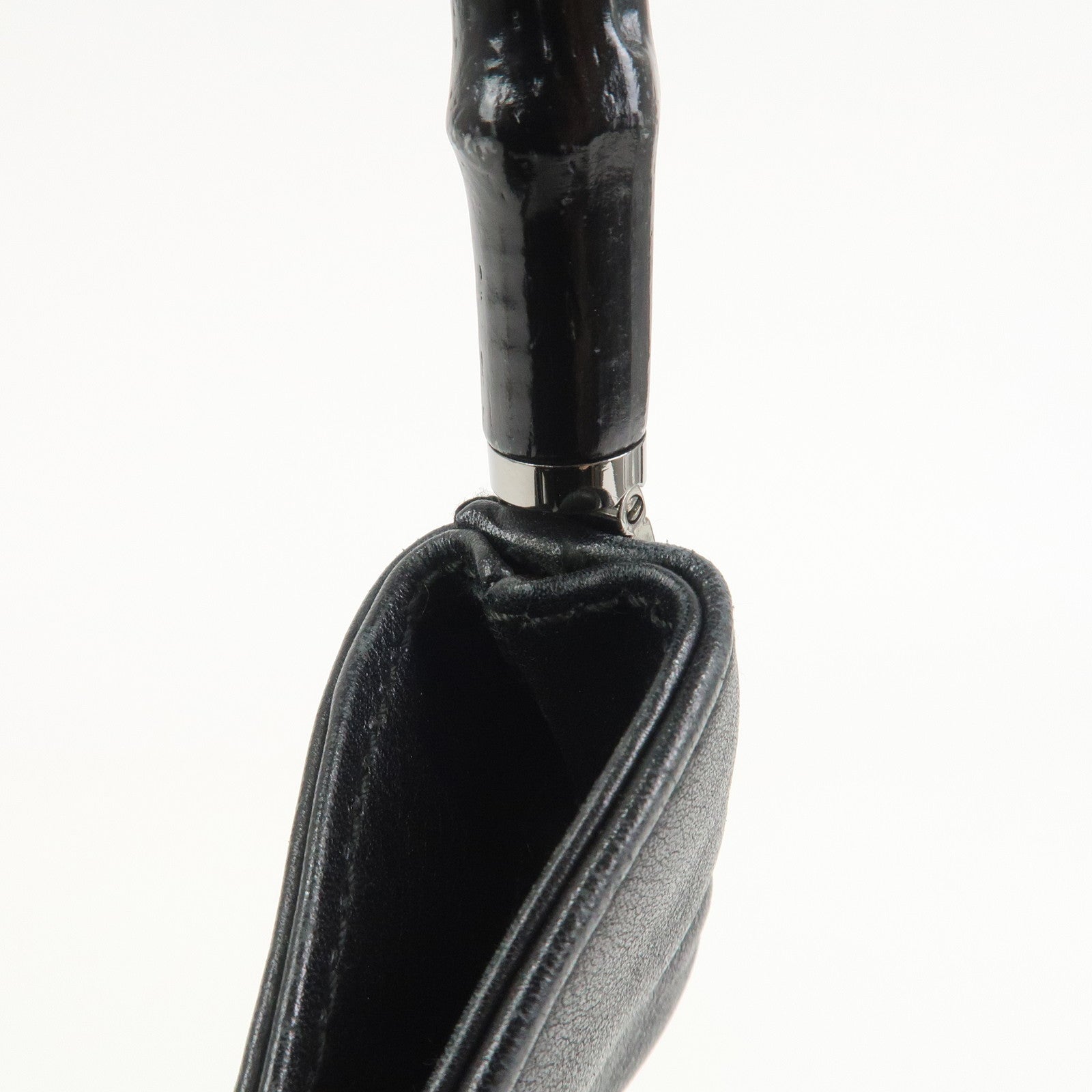 GUCCI Bamboo Leather Shoulder Bag Hand Bag Black 001・3244
