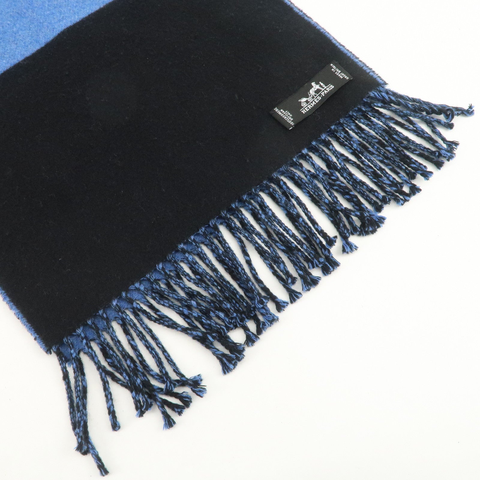 HERMES Cashmere 100% Scarf Blue Black