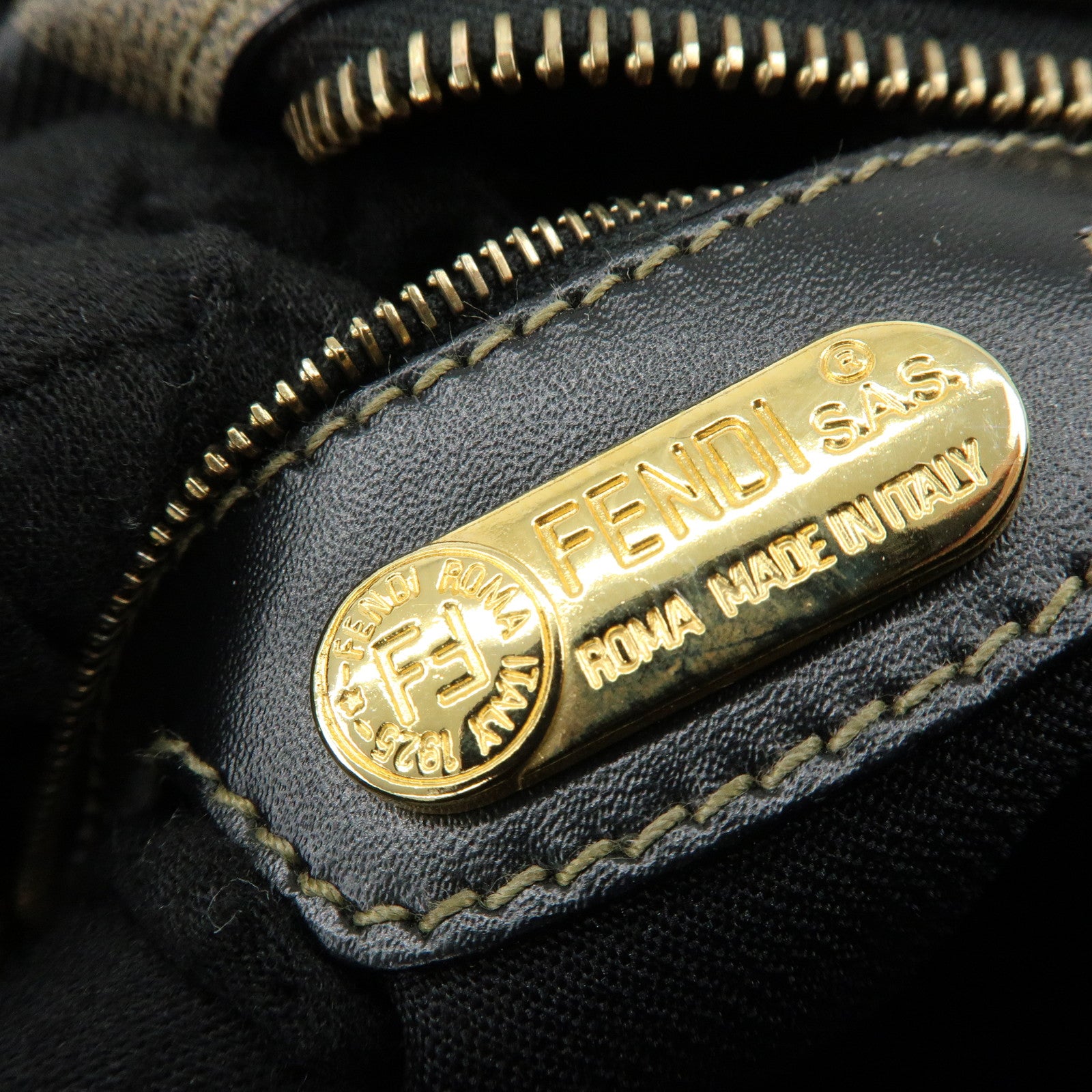 FENDI Leather PVC Round Shoulder Bag Checker Pattern Black Brown