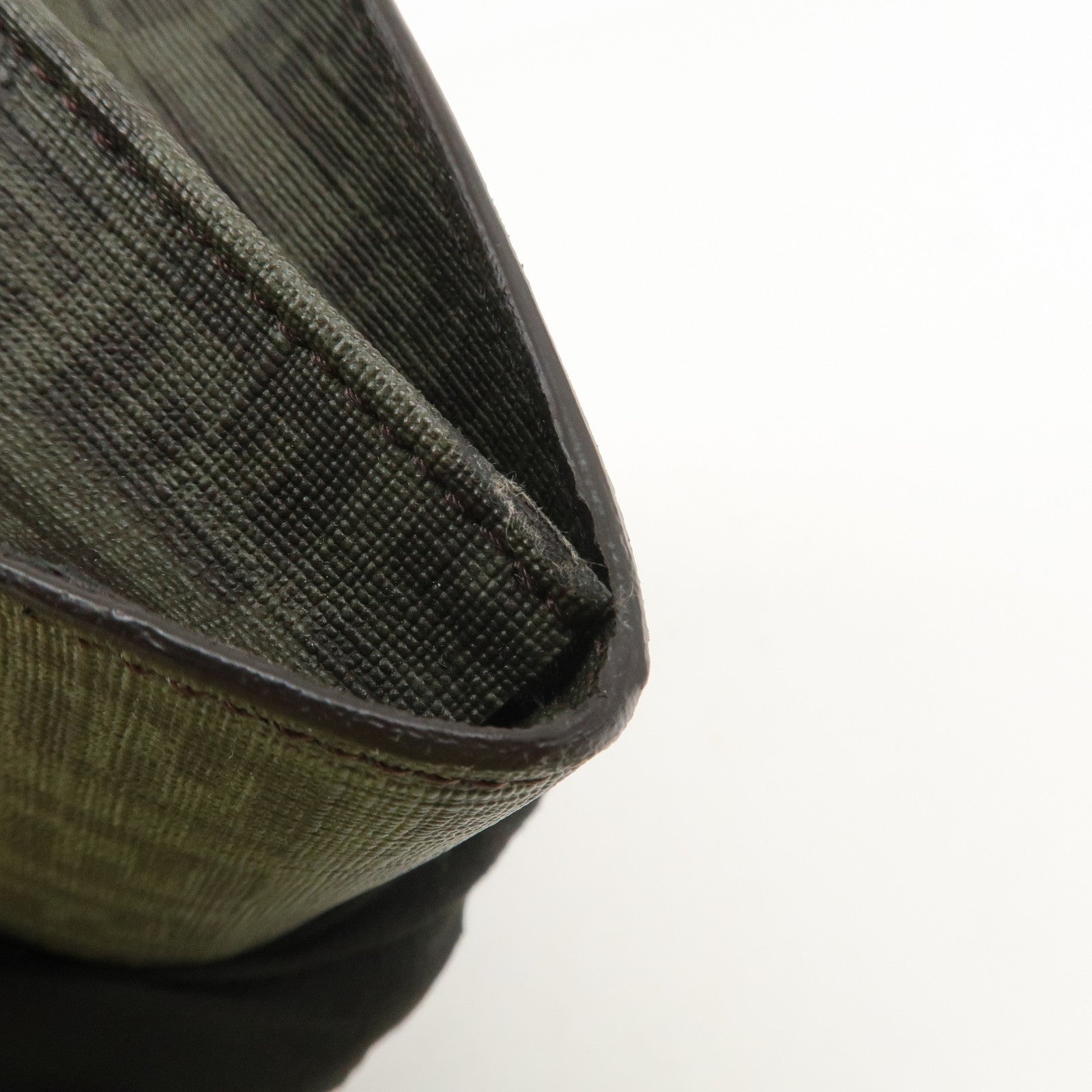 FENDI Zucchino PVC Flap Bi-Fold Long Wallet Black Moss Green 8M0235 Used