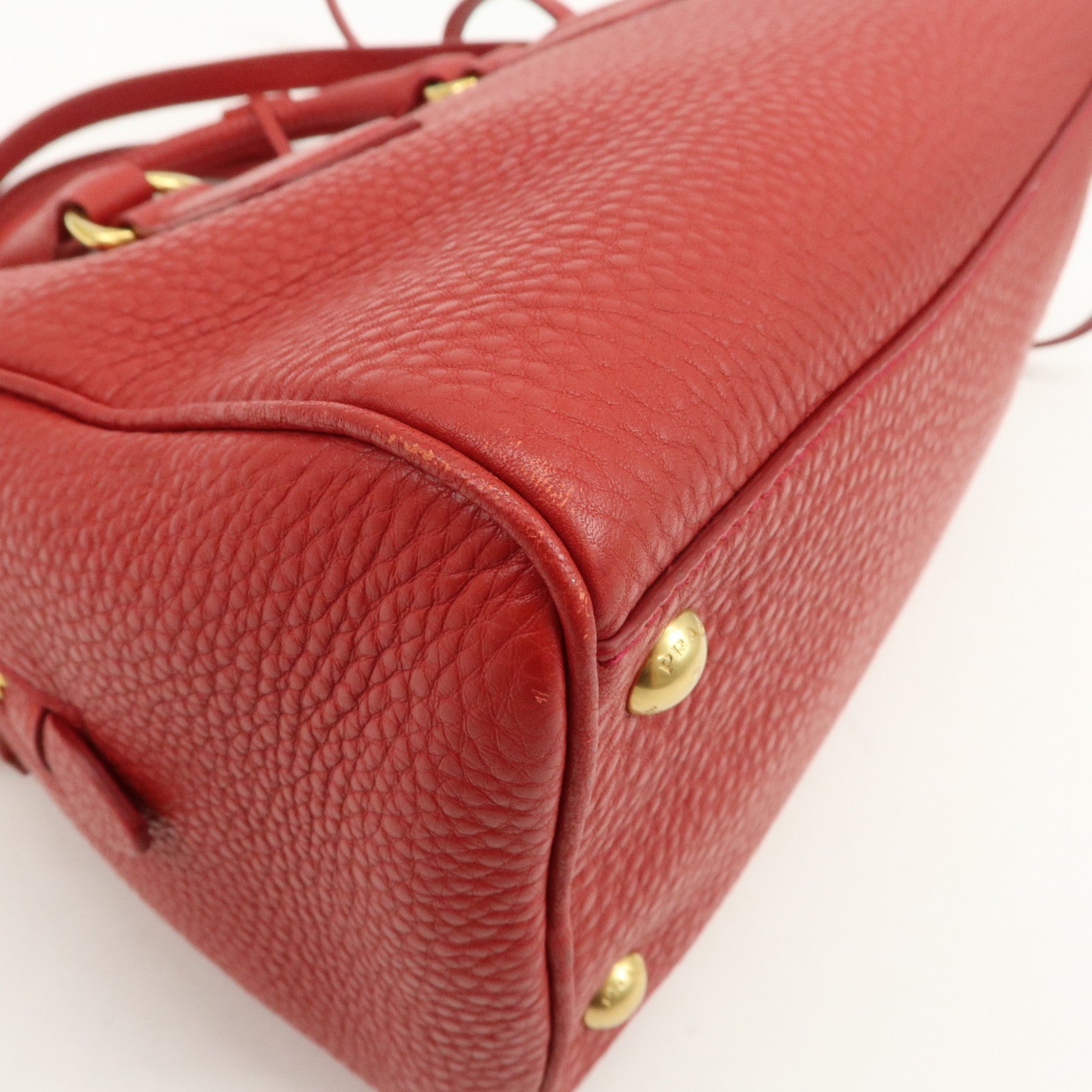 PRADA Logo Leather 2Way Bag Hand Bag Shoulder Bag Red BL0867