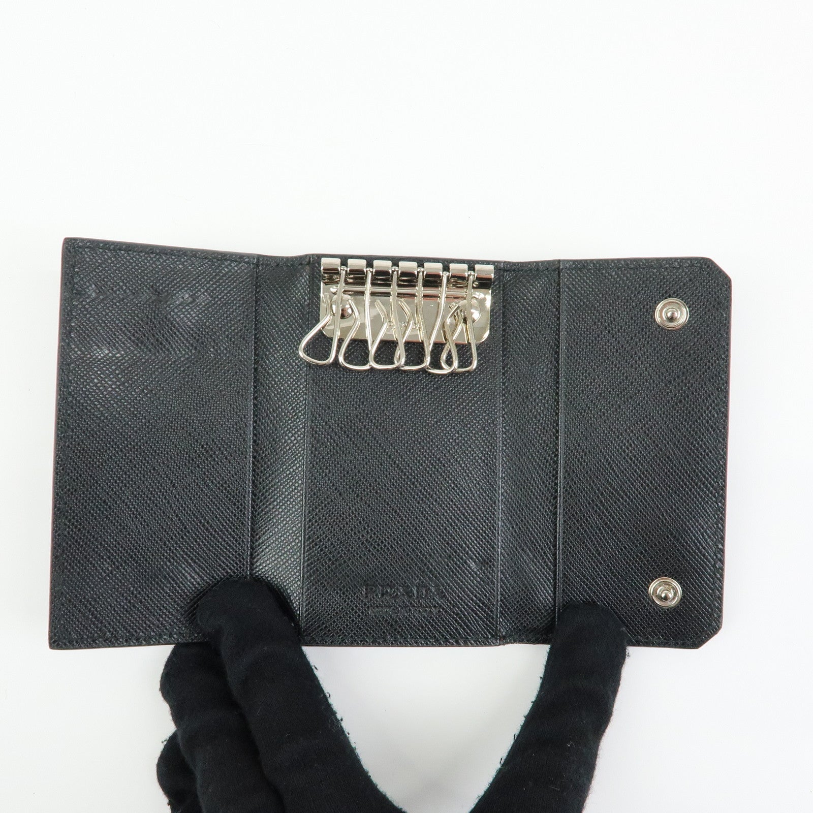 PRADA Saffiano Leather 6 Ring Key Case Key Holder Black 2PG222
