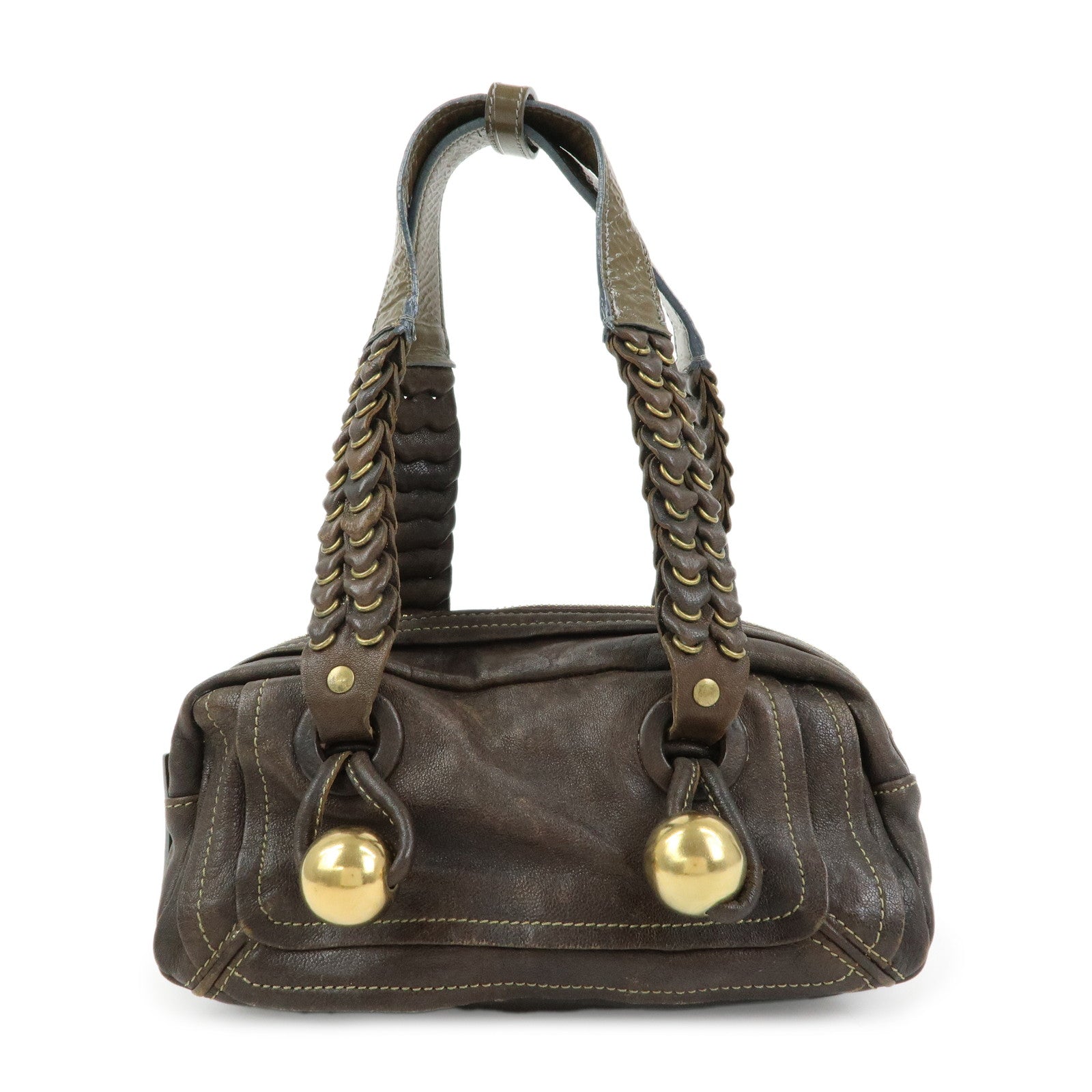 Chloe Leather Shoulder Bag Mini Boston Bag Brown
