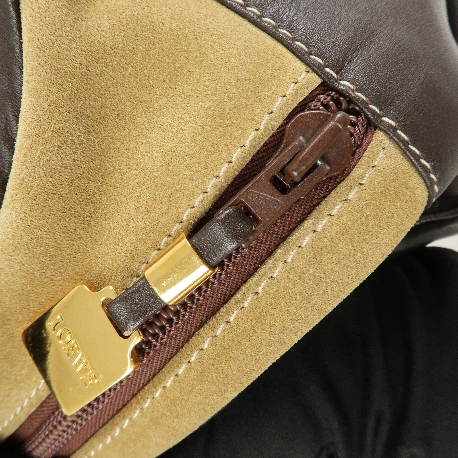 LOEWE Anagram Leather Amazona 40 Hand Bag Beige Brown