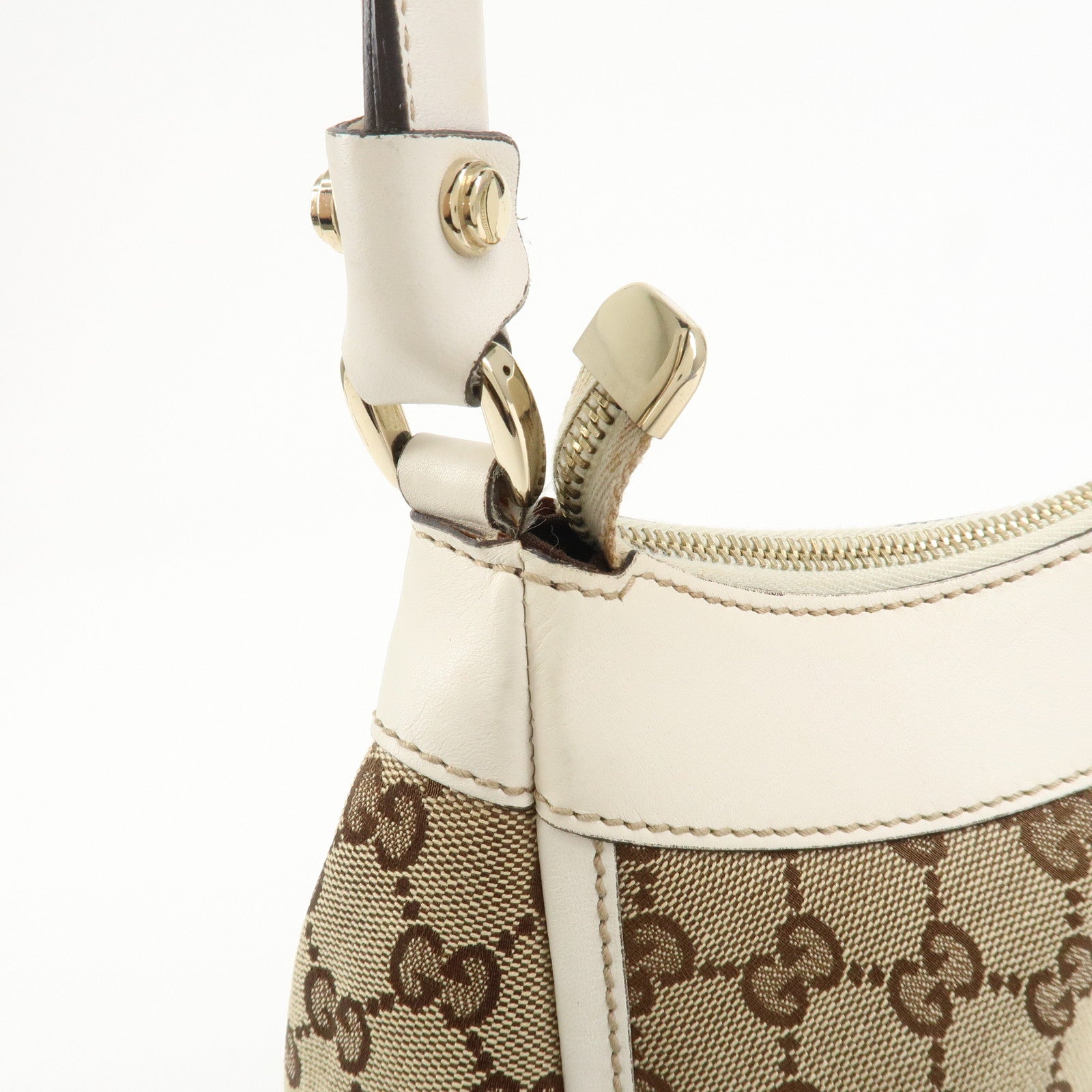 GUCCI Abbey GG Canvas Leather Shoulder Bag Beige White 190525