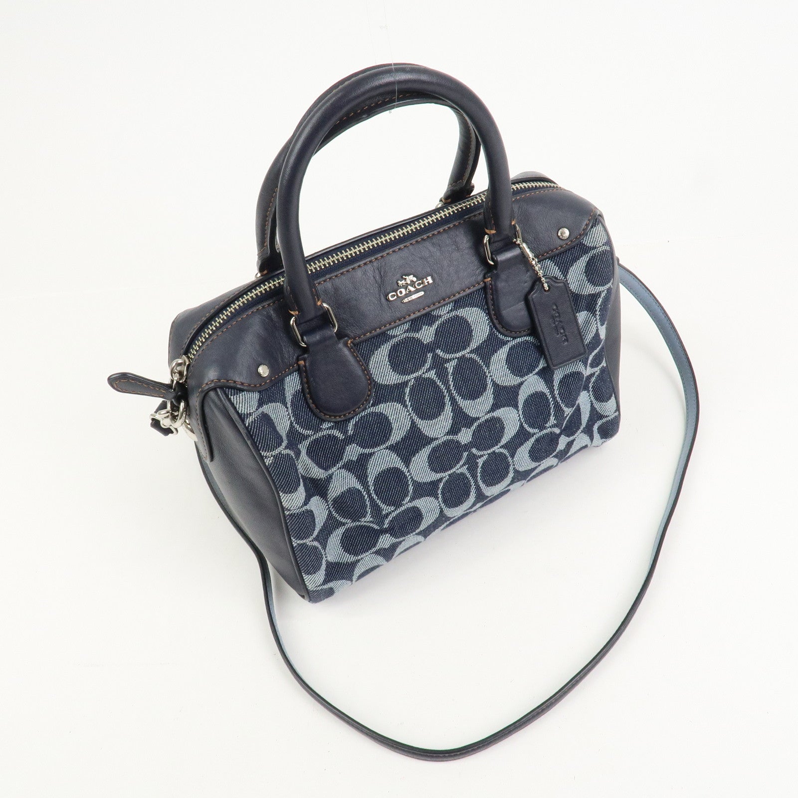 COACH Signature Denim Leather 2Way Bag Shoulder Bag Hand Bag