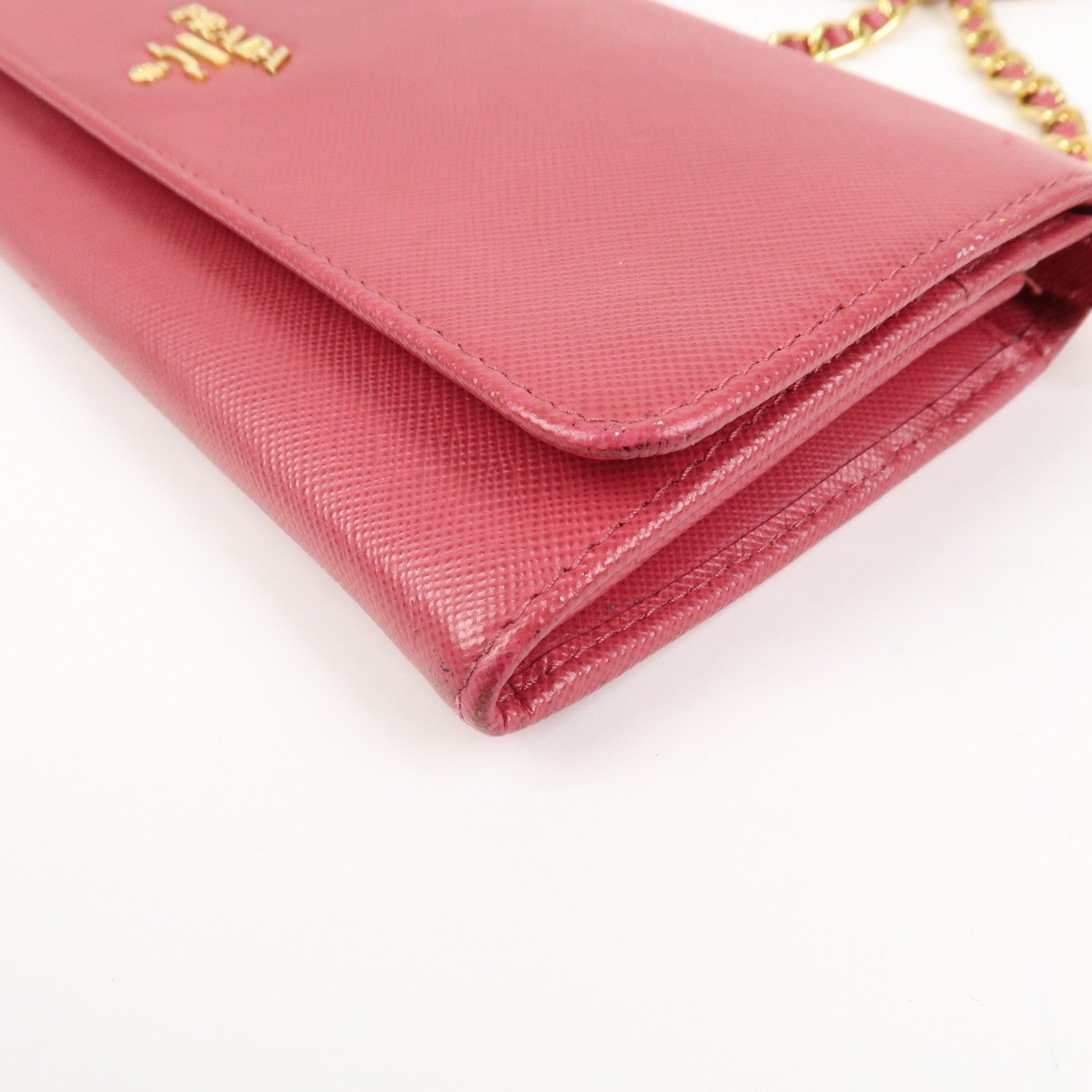 PRADA Logo Saffiano Leather WOC Chain Long Wallet Pink 1M1290