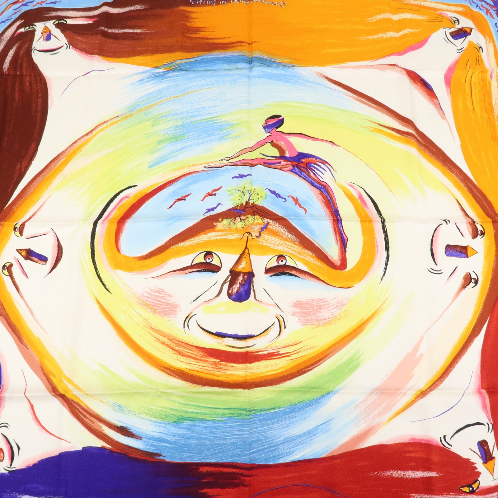 HERMES Carre 90 Silk 100% Scarf Smiles in Third millenary White