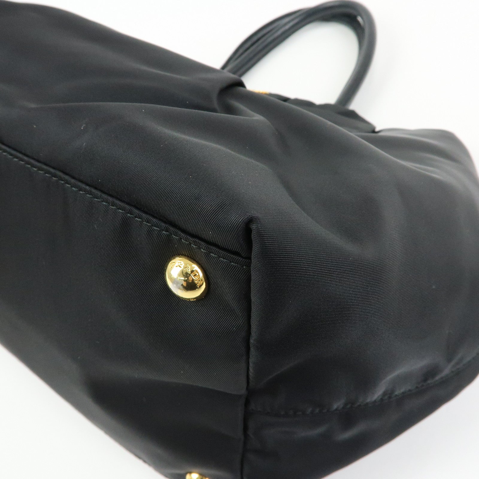 PRADA Ribbon Nylon Leather Hand Bag Tote Bag Black BN1601