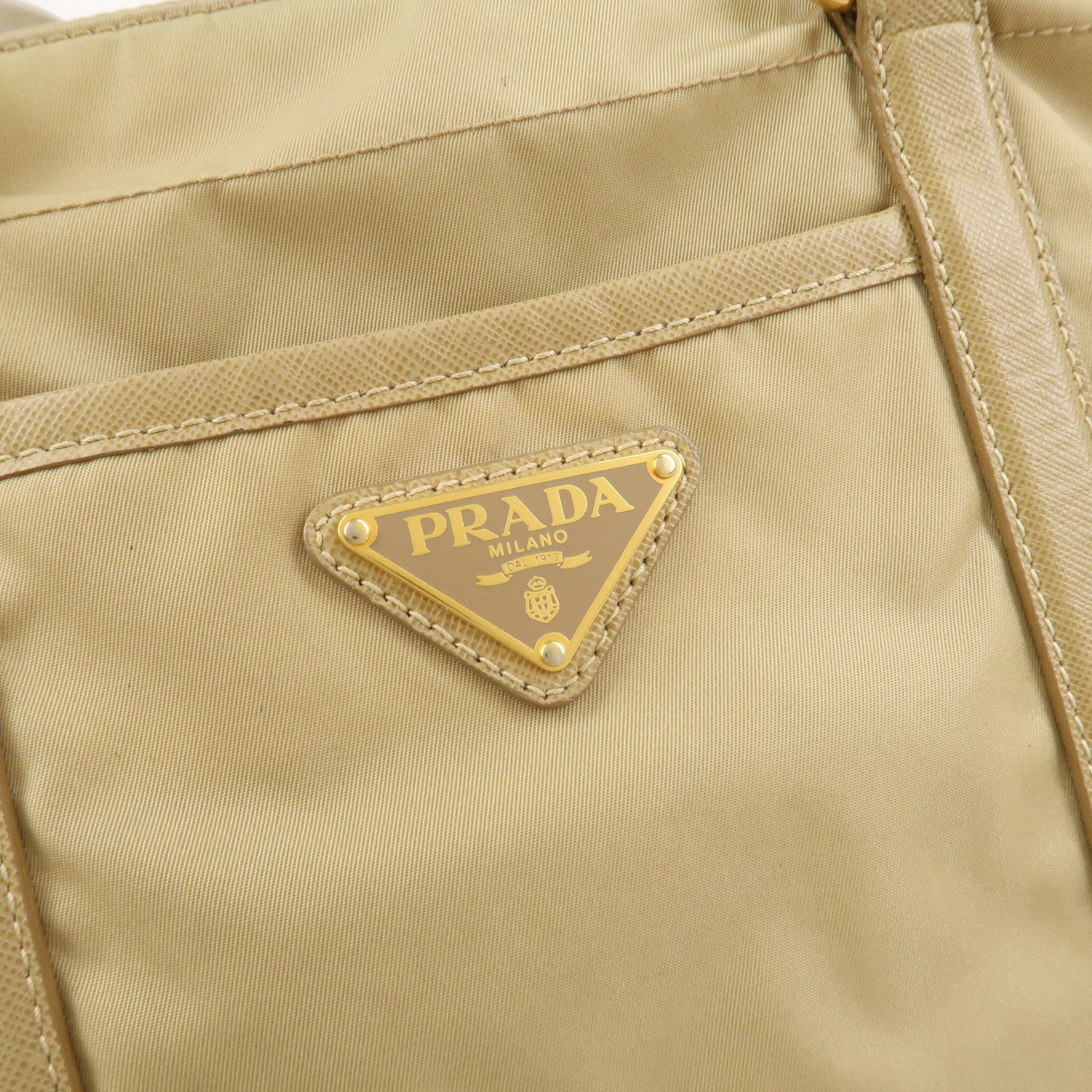 PRADA Triangle Logo Nylon Saffiano Leather Tote Bag Beige BR2311