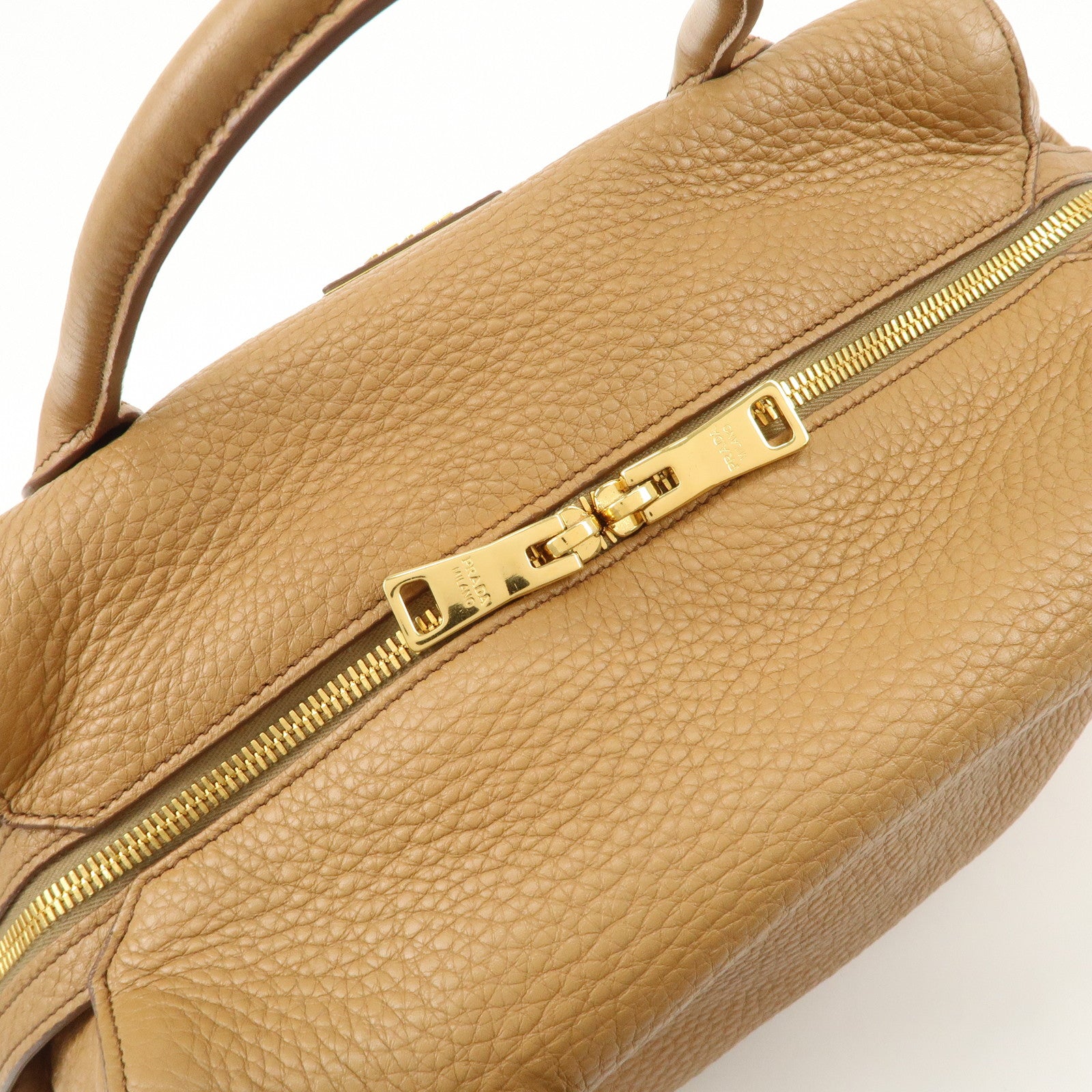 PRADA Triangle Logo Leather 2Way Bag Boston Bag Hand Bag Brown 1BB031 Used