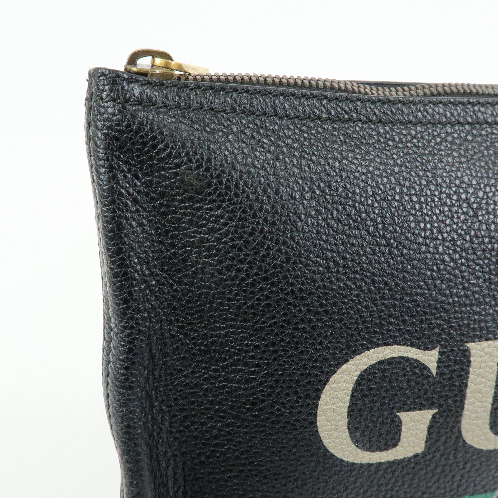 GUCCI Sherry Vintage Logo Leather Clutch Bag Black 500981