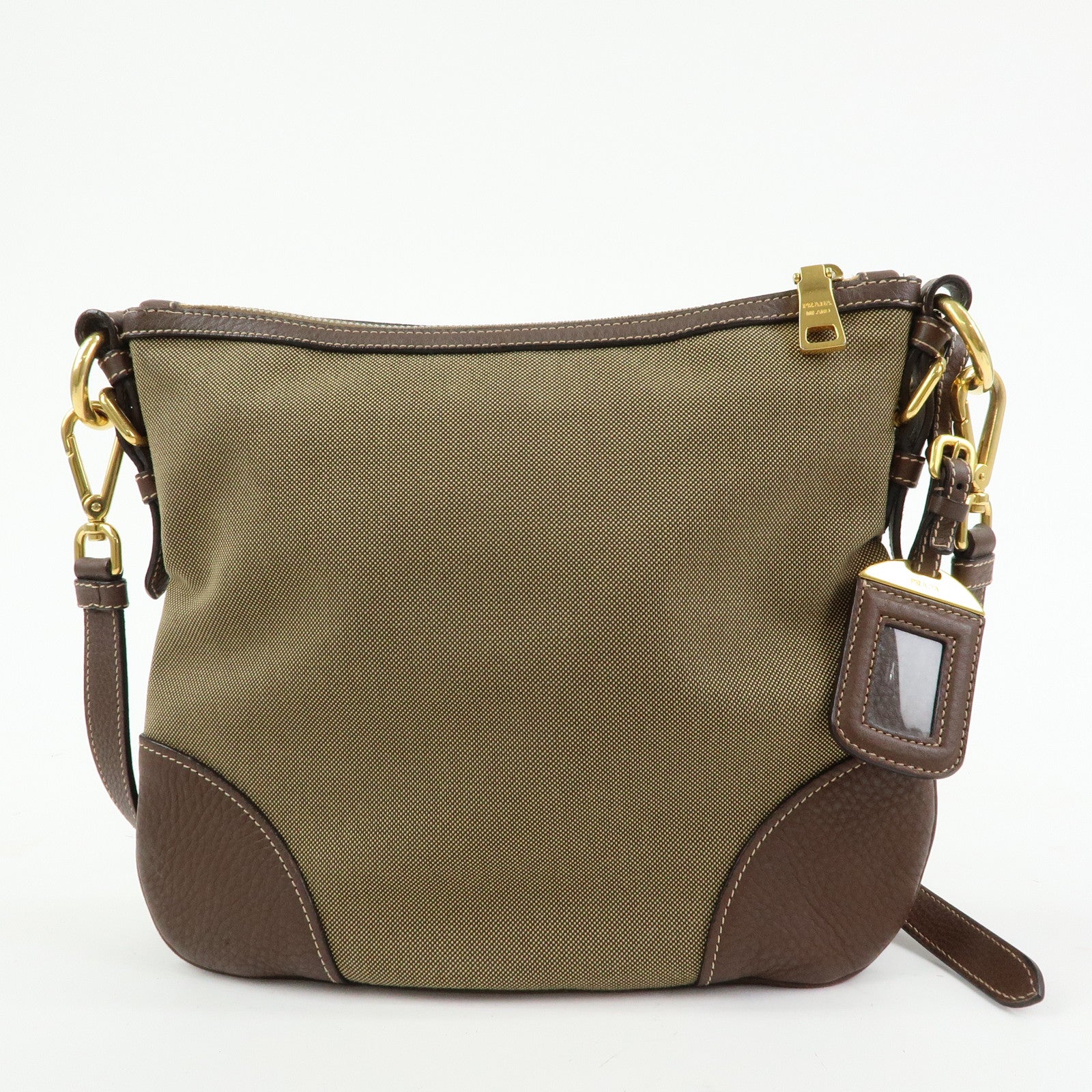 PRADA Logo Jacguard Leather Shoulder Bag Crossbody Bag Brown 1BT867