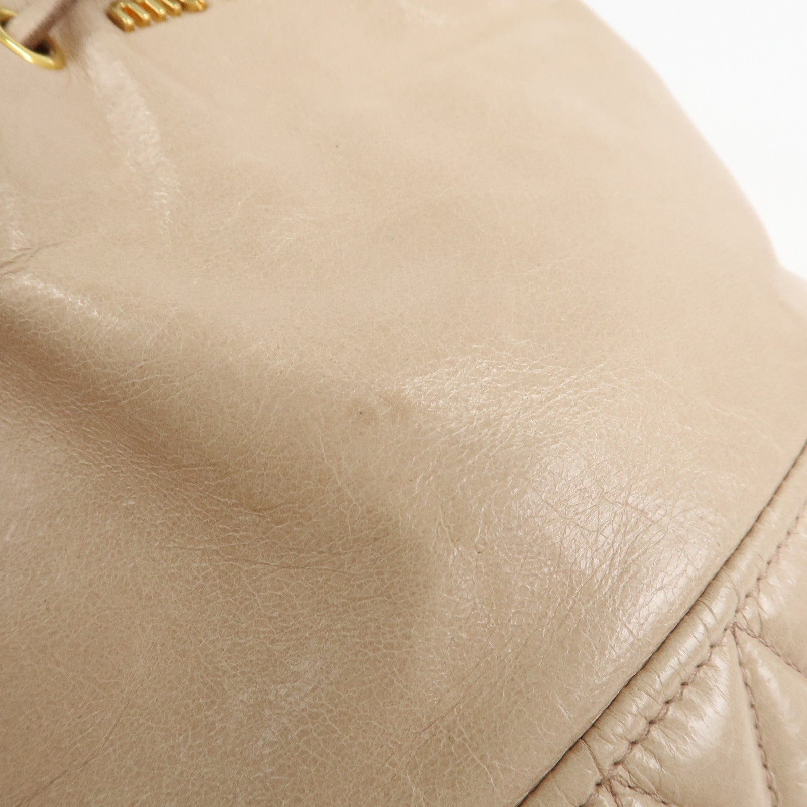 MIU MIU Logo Leather Drawstring Shoulder Bag Crossbody Bag Beige