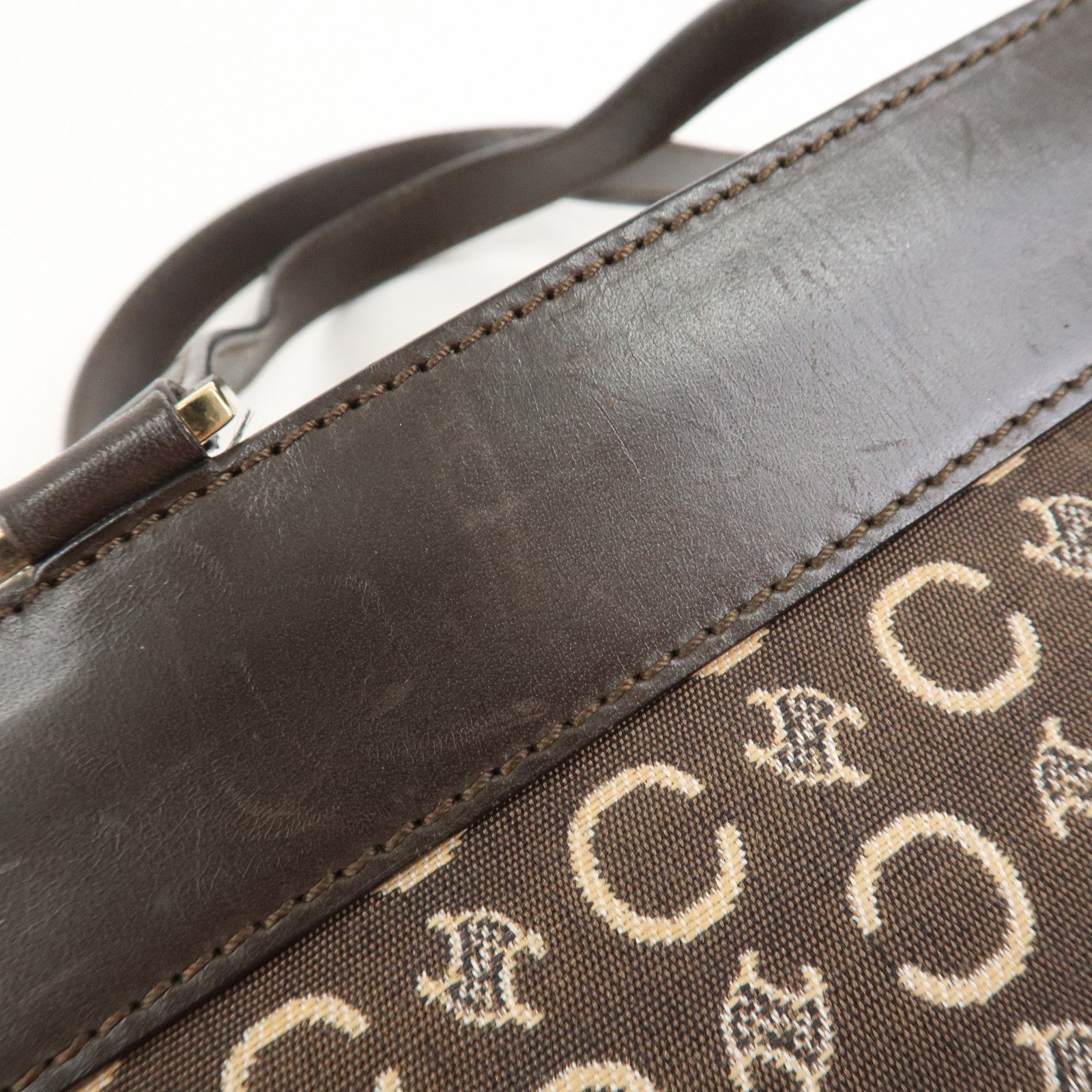 CELINE C Macadam Canvas Leather Hand Bag Brown