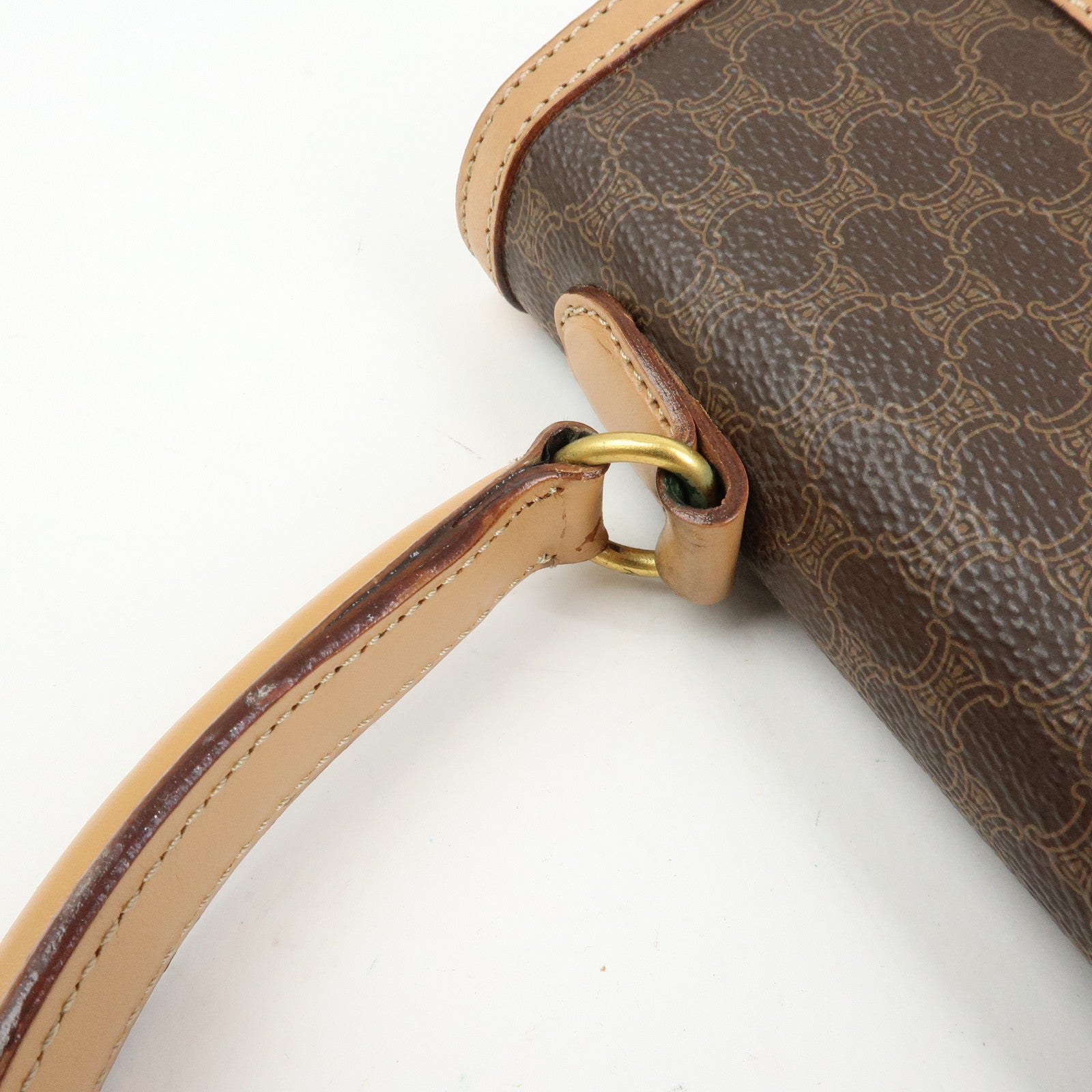 CELINE Macadam PVC Leather Hand Bag Top Handle Flap Bag Brown